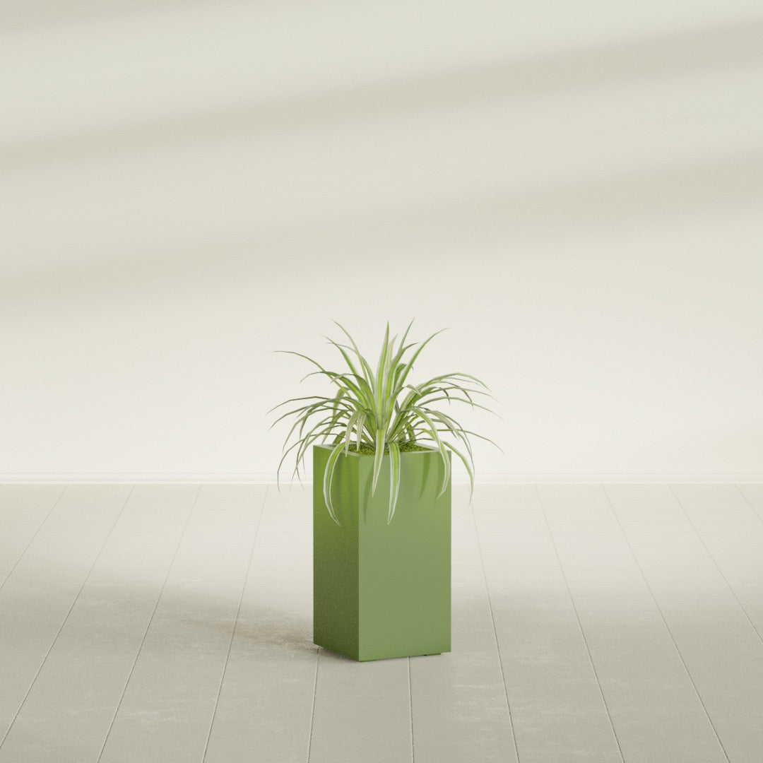 Hollywood Medium Rectangle Fiberglass Planter - 12 in x 12 in x 24 in - Satin Green - Satin Green,12 in x 12 in x 24 in