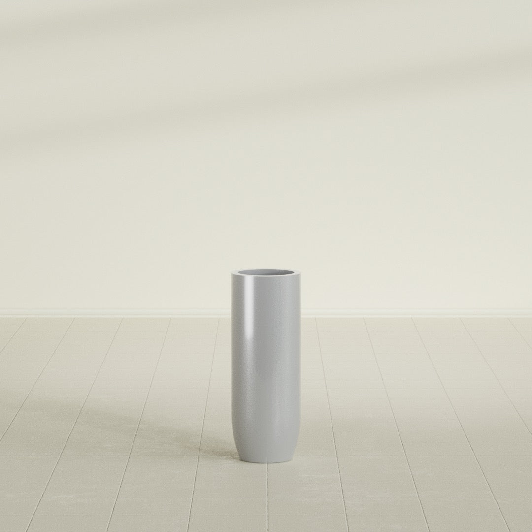 Saint Tropez Large Tall Round Fiberglass Planter - 12 in x 12 in x 32 in - Metallic Silver - Metallic Silver,12 in x 12 in x 32 in