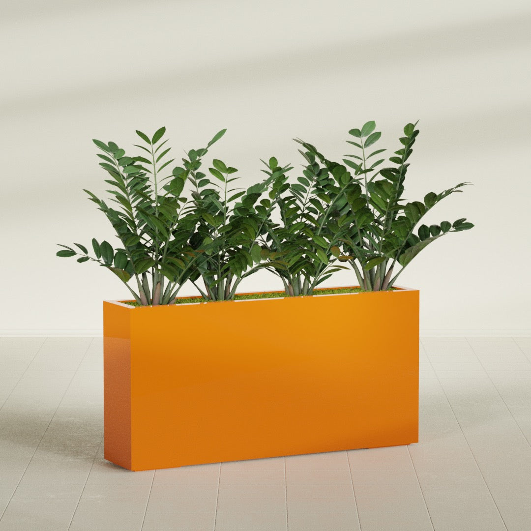 Milano Extra Large Narrow Rectangle Fiberglass Planter - 48 in x 10 in x 24 in - Gloss Tangerine - Gloss Tangerine,48 in x 10 in x 24 in