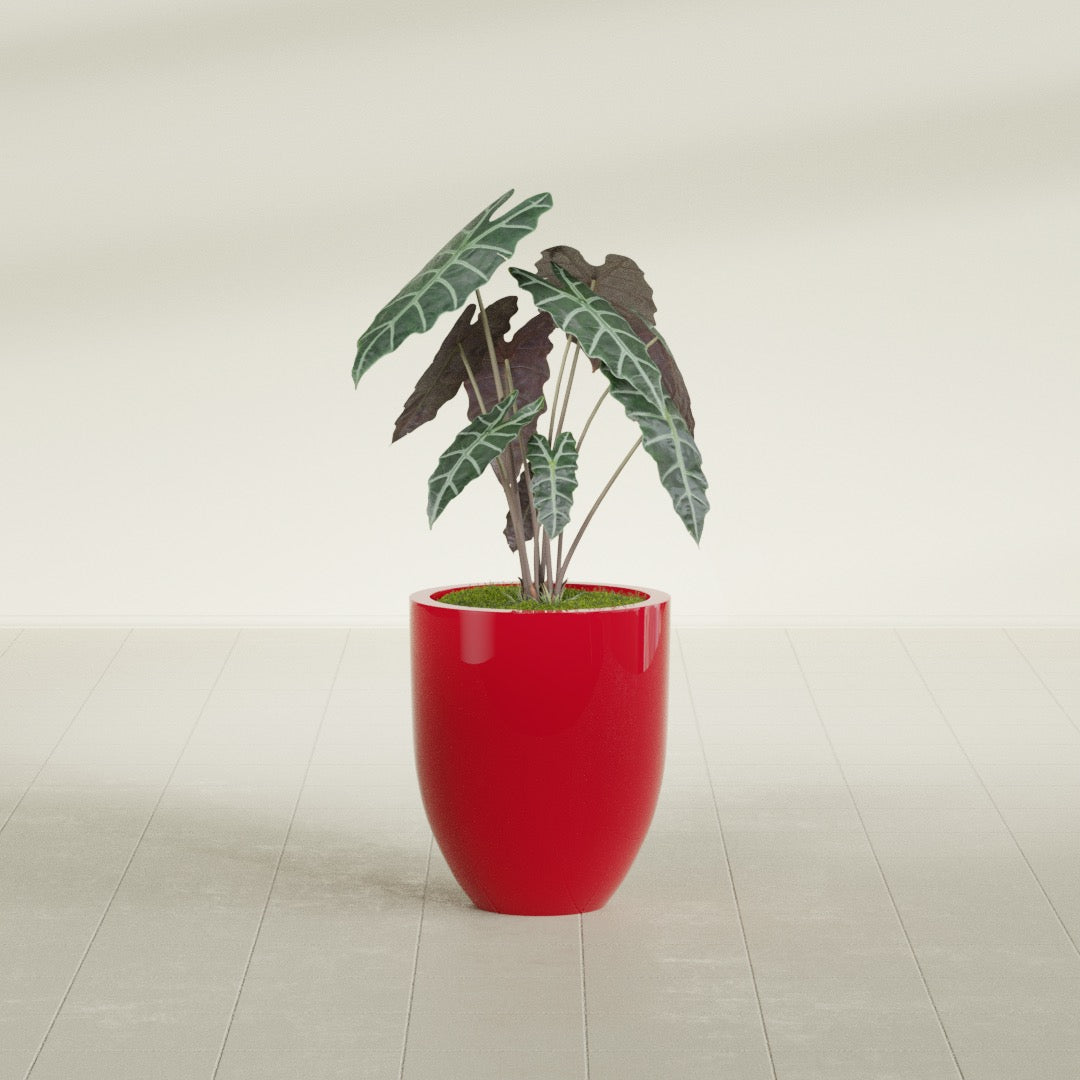 Valencia Small Round Fiberglass Planter - 15 in x 15 in x 18 in - Gloss Red - Gloss Red,15 in x 15 in x 18 in