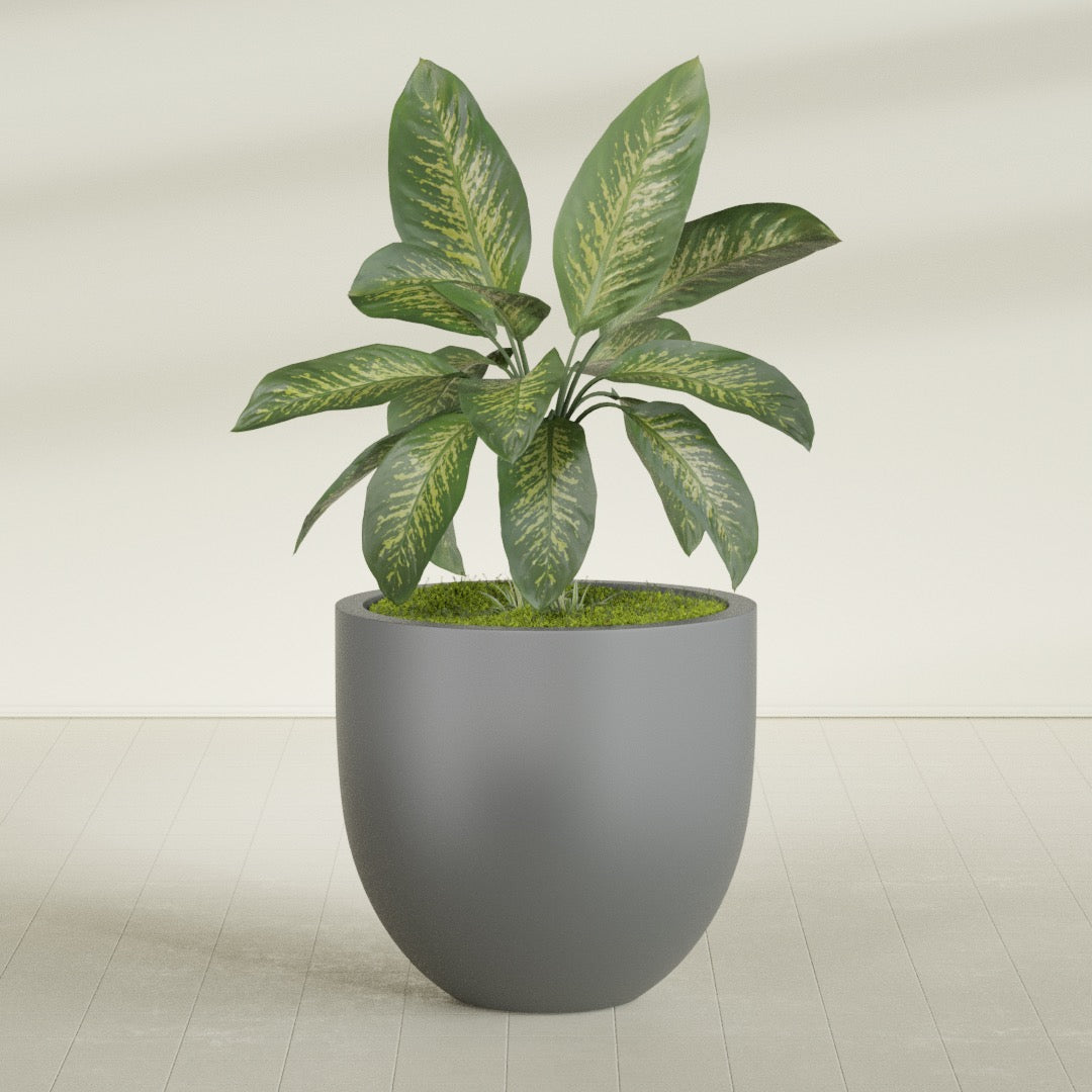 Alzira Large Round Fiberglass Planter - 36 in x 36 in x 34 in - Metallic Gunmetal - Metallic Gunmetal,36 in x 36 in x 34 in