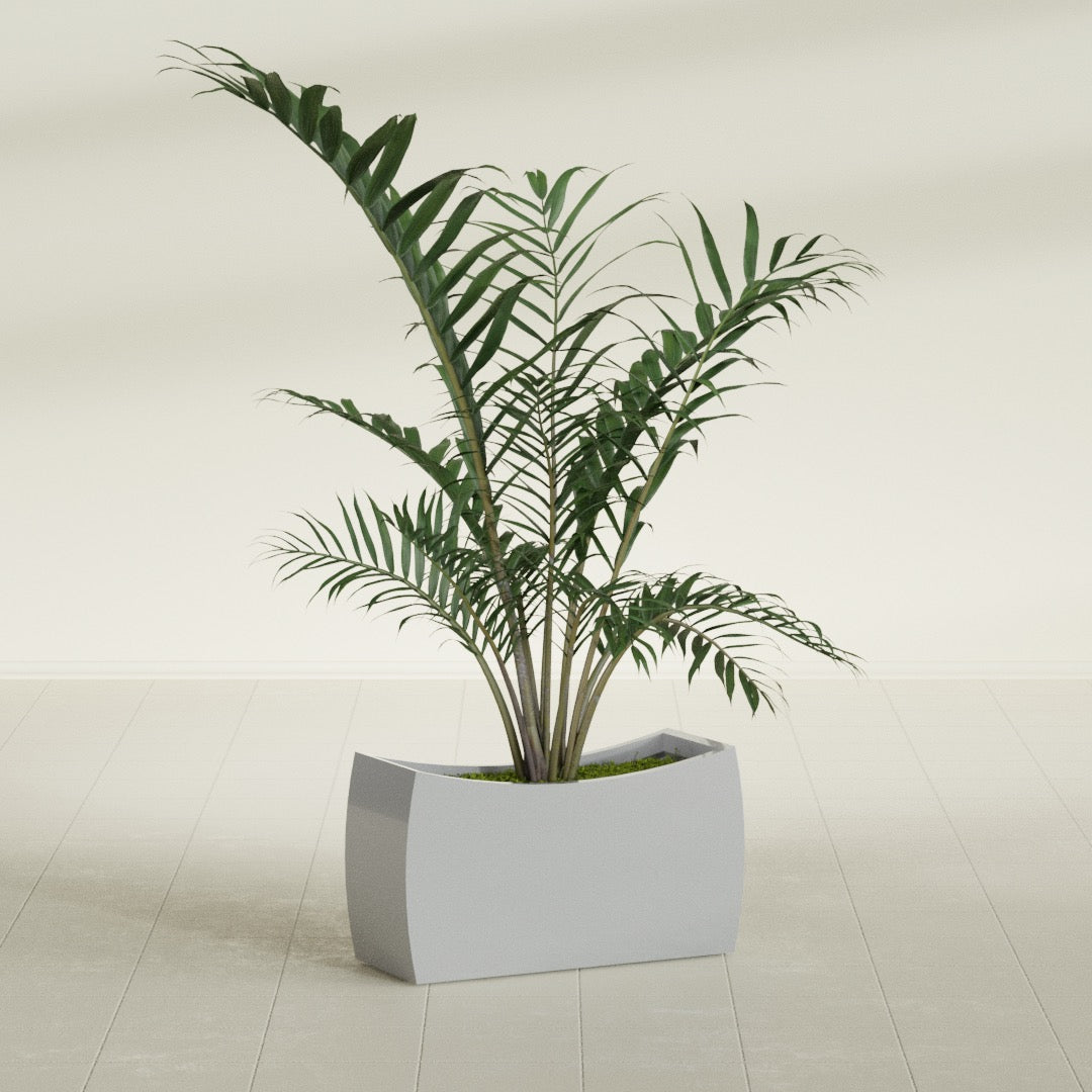 Seoul Large Curved Abstract Fiberglass Planter - 32 in x 12 in x 18 in - Metallic Silver - Metallic Silver,32 in x 12 in x 18 in