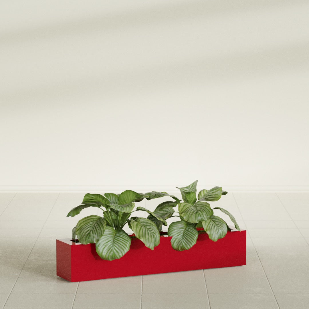 Salon Large Tall Rectangle Fiberglass Planter - 42 in x 8 in x 8 in - Gloss Red - Gloss Red,42 in x 8 in x 8 in
