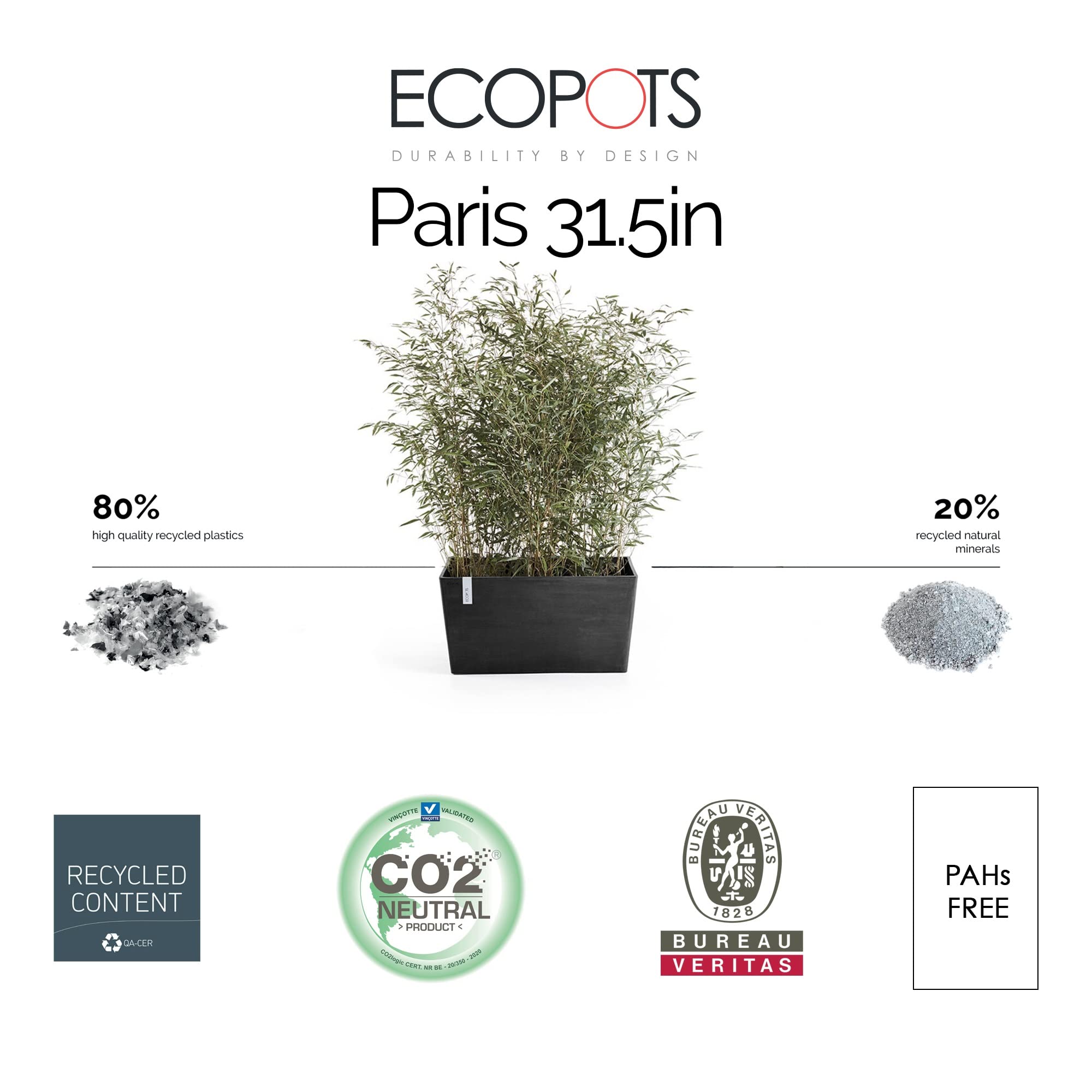 Paris Large Rectangle Planter - 31.5 in x 15 in x 15.75 in - Dark Grey - Dark Grey,31.5 in x 15 in x 15.75 in