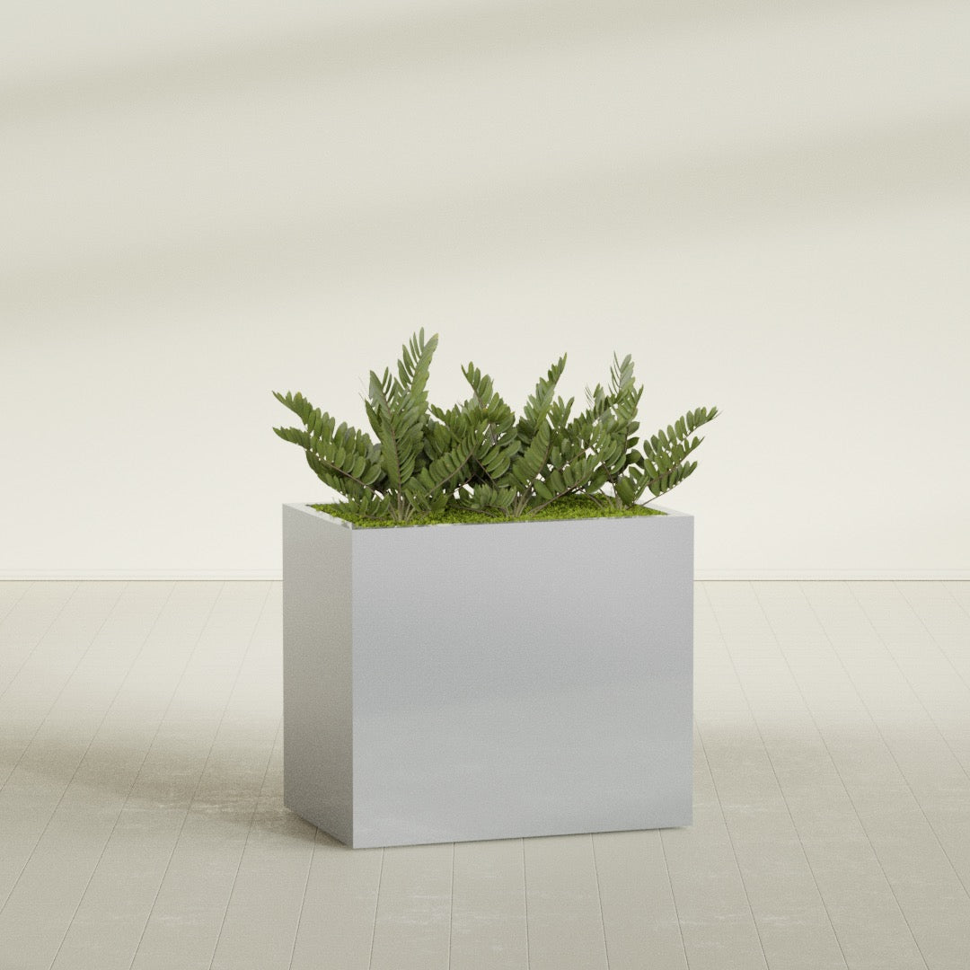 Brisbane Large Rectangle Fiberglass Planter - 36 in x 24 in x 32 in - Metallic Silver - Metallic Silver,36 in x 24 in x 32 in