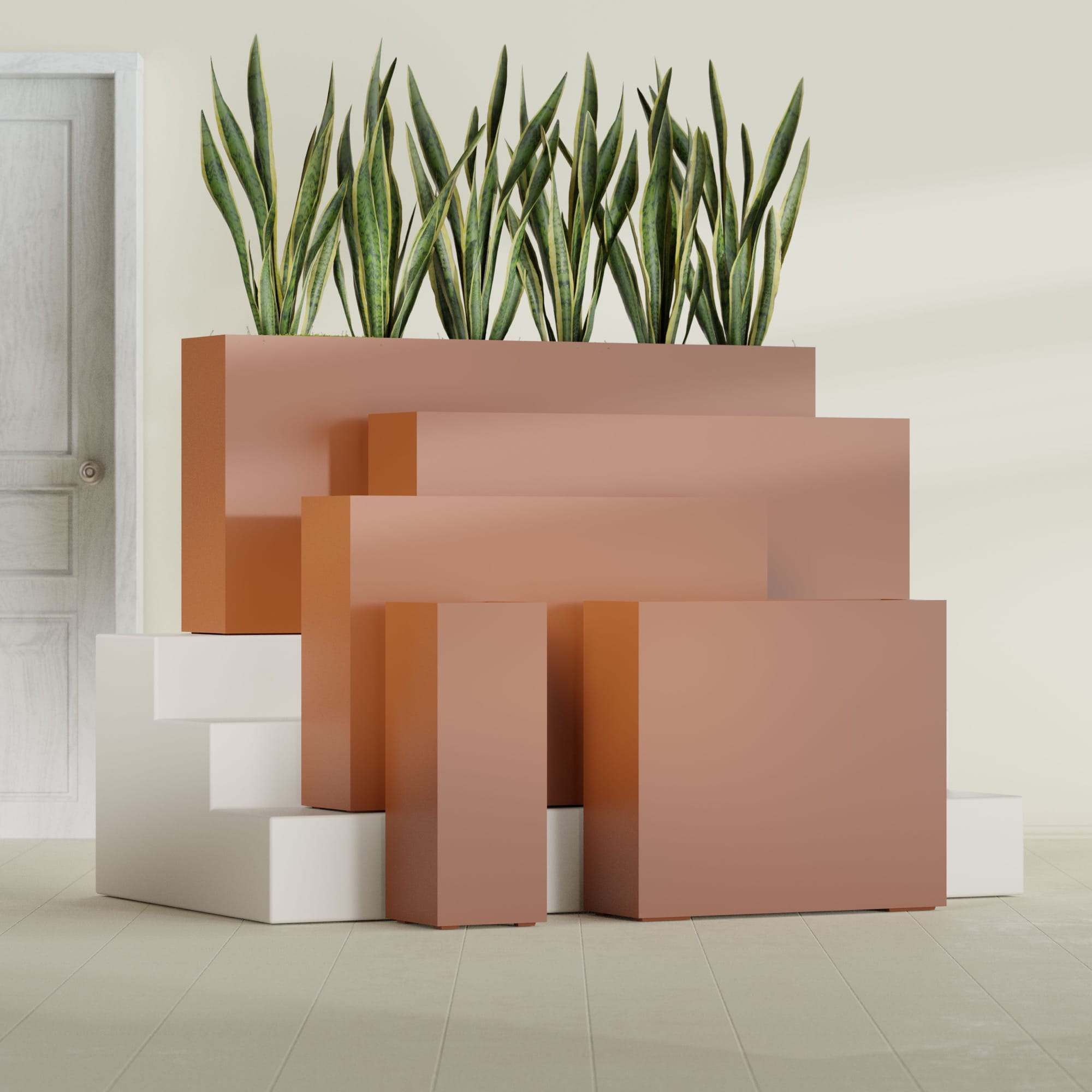 Delray Large Tall Rectangle Fiberglass Planter - 12 in x 12 in x 32 in - Matte Terracotta - Matte Terracotta,12 in x 12 in x 32 in