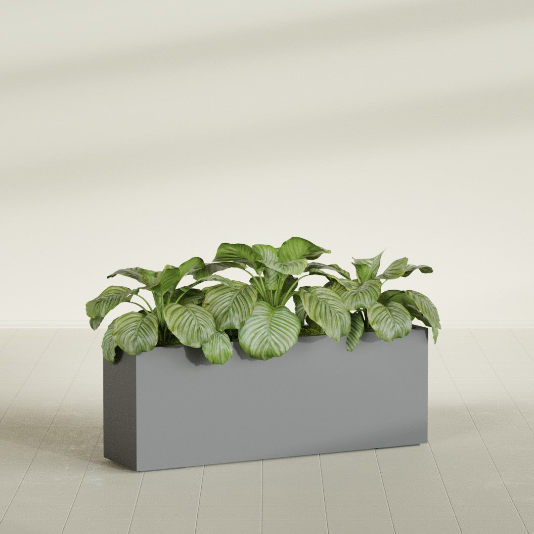Miami Extra Large Narrow Rectangle Fiberglass Planter - 48 in x 12 in x 18 in - Metallic Gunmetal - Metallic Gunmetal,48 in x 12 in x 18 in