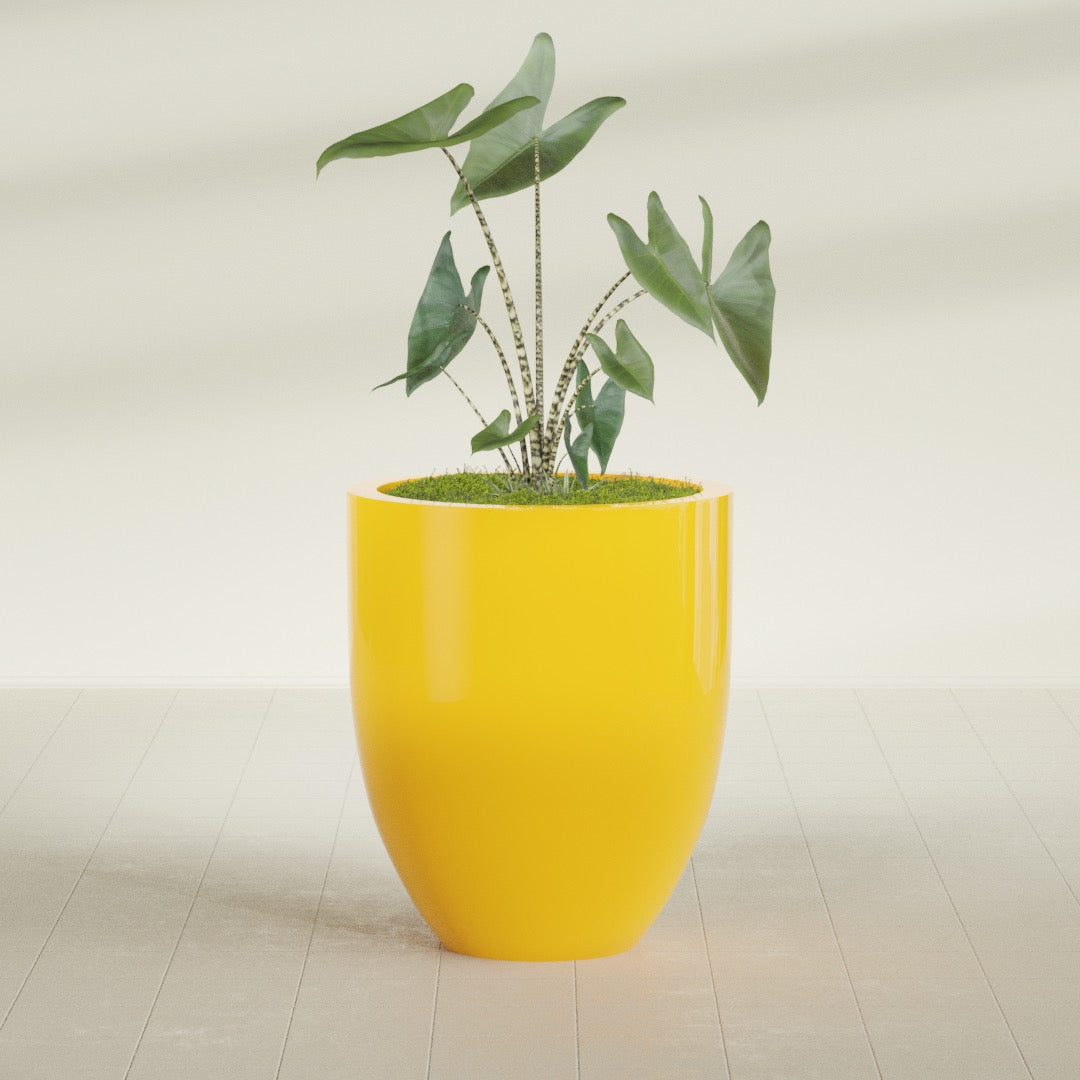 Valencia Large Round Fiberglass Planter - 27 in x 27 in x 31 in - Gloss Saffron - Gloss Saffron,27 in x 27 in x 31 in
