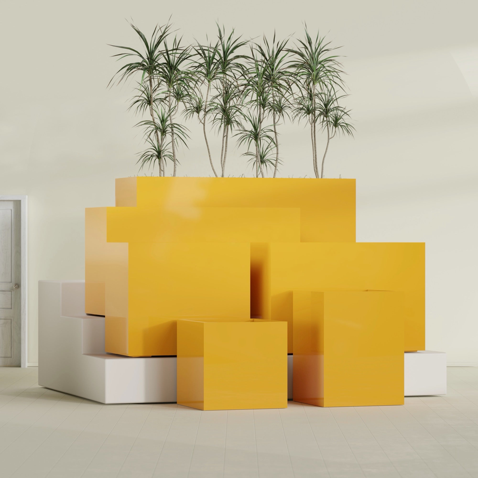 Brisbane Large Rectangle Fiberglass Planter - 24 in x 24 in x 32 in - Gloss Saffron - Gloss Saffron,24 in x 24 in x 32 in