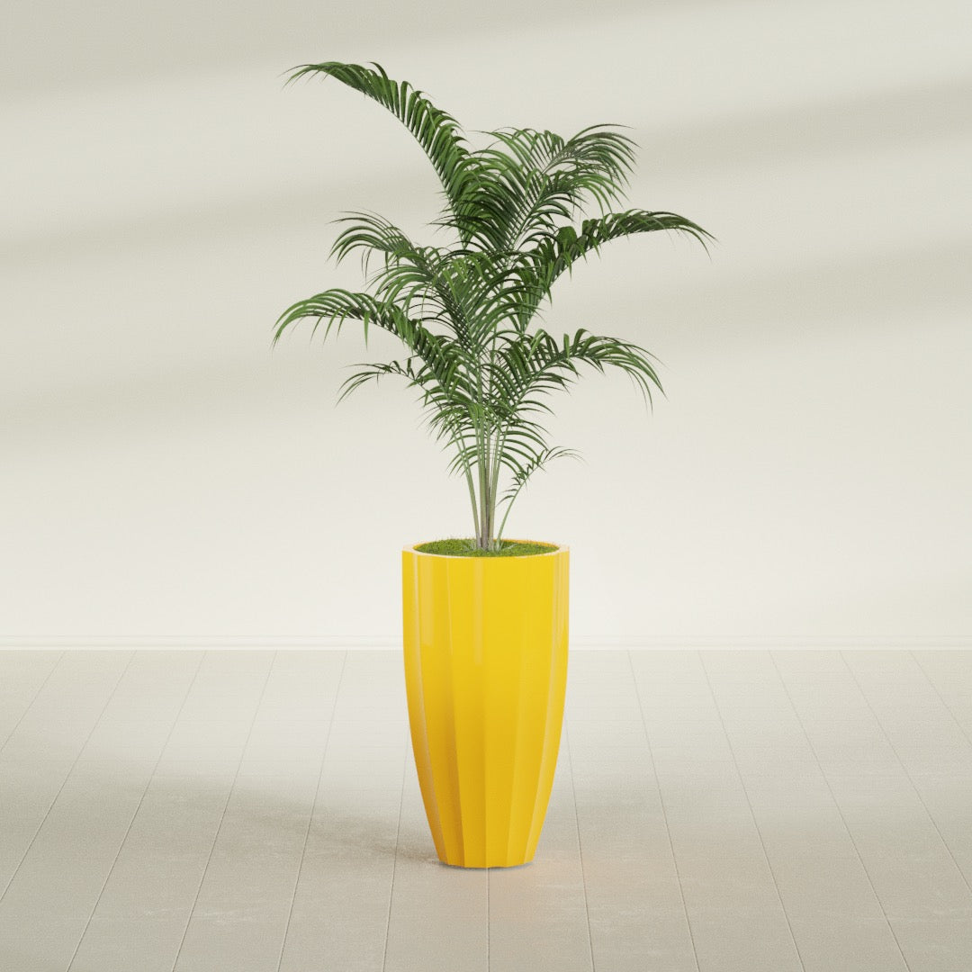 San Jose Large Tall Round Fluted Fiberglass Planter - 16 in x 16 in x 30 in - Gloss Saffron - Gloss Saffron,16 in x 16 in x 30 in