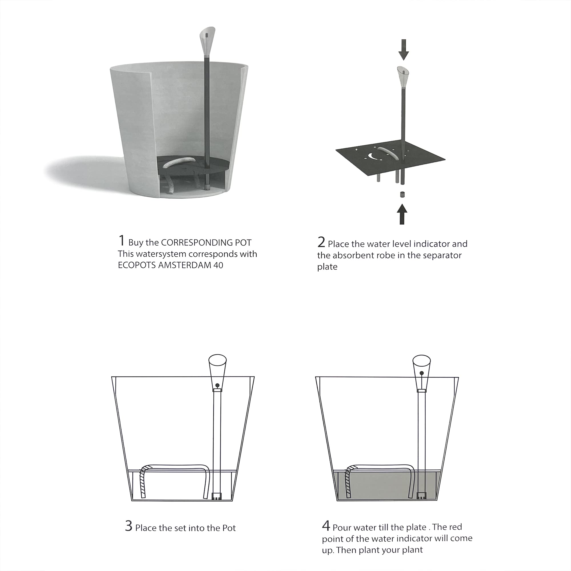 Indoor Self-Watering System 15.8 in x 15.8 in x 1 in - Compatible with 16" Amsterdam - Black,15.7 in x 15.7 in x 1 in