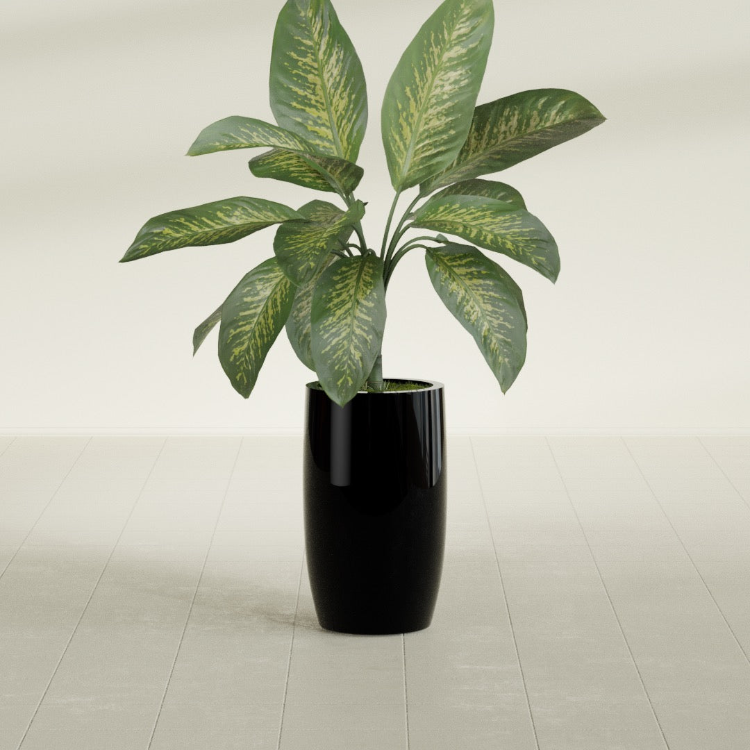 Lisbon Medium Round Fiberglass Planter - 14 in x 14 in x 25 in - Gloss Black - Gloss Black,14 in x 14 in x 25 in