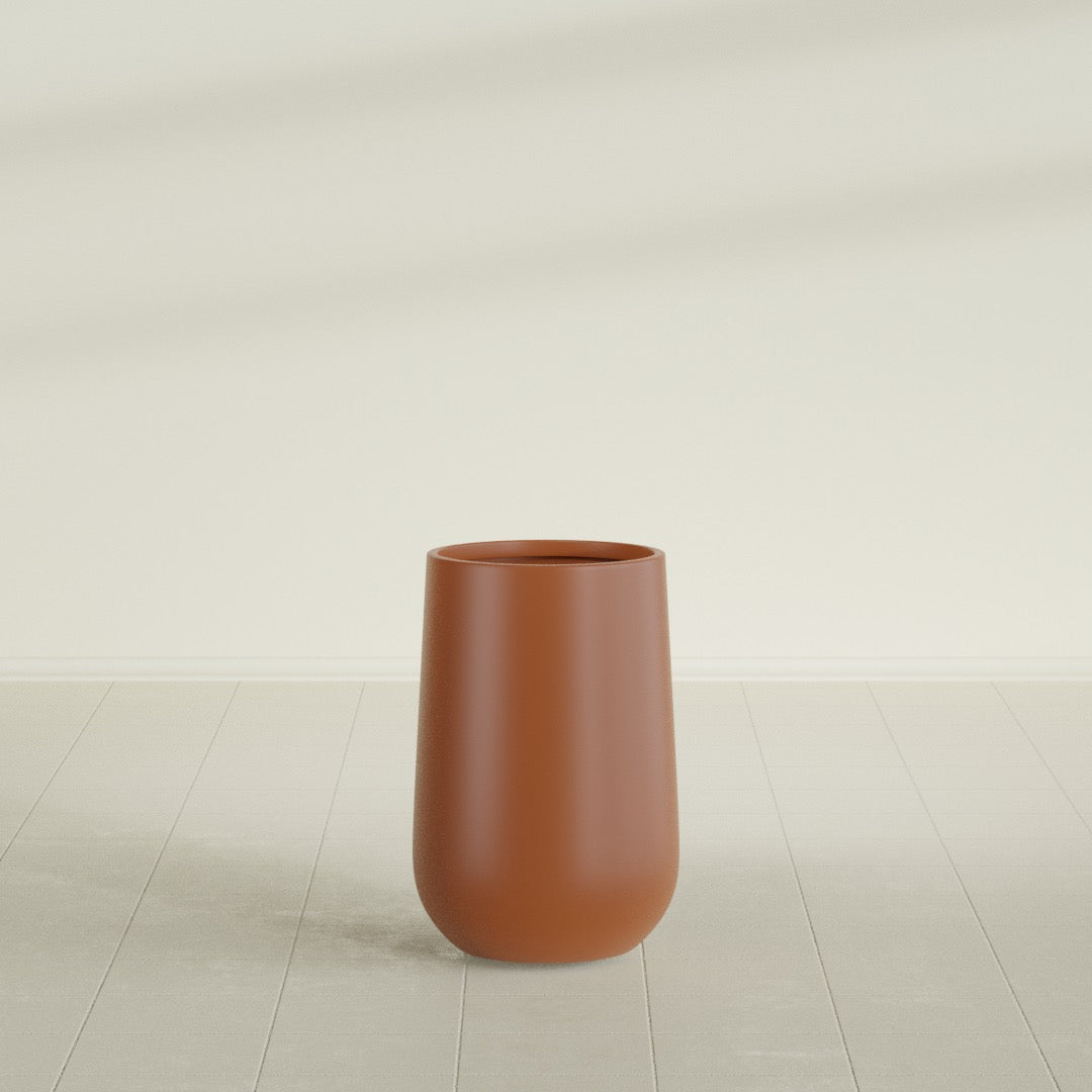 Tall Hayden Medium Round Fiberglass Planter - 12 in x 12 in x 20 in - Matte Terracotta - Matte Terracotta,12 in x 12 in x 20 in