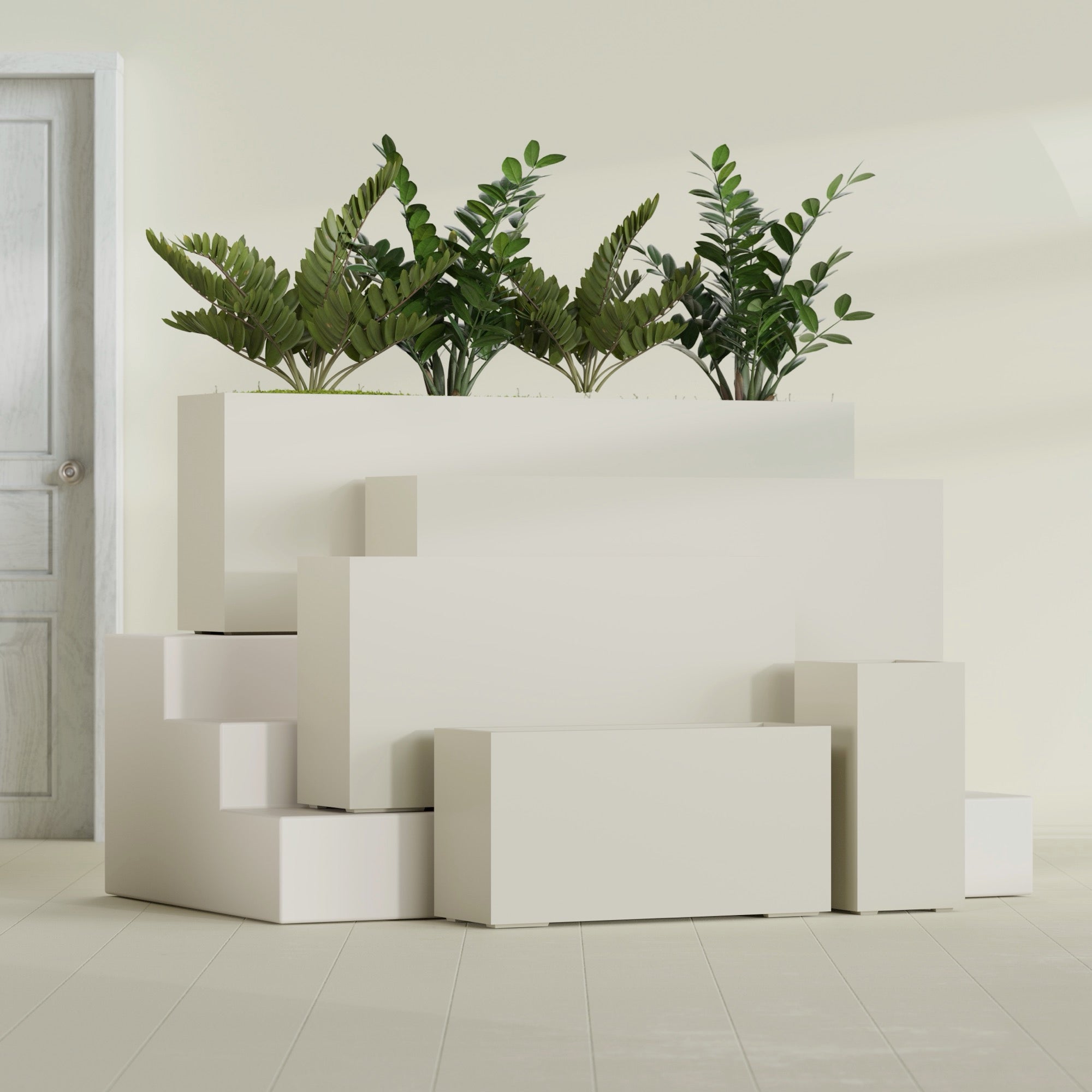 Hollywood Extra Large Narrow Rectangle Fiberglass Planter - 60 in x 12 in x 24 in - Satin Beige - Satin Beige,60 in x 12 in x 24 in