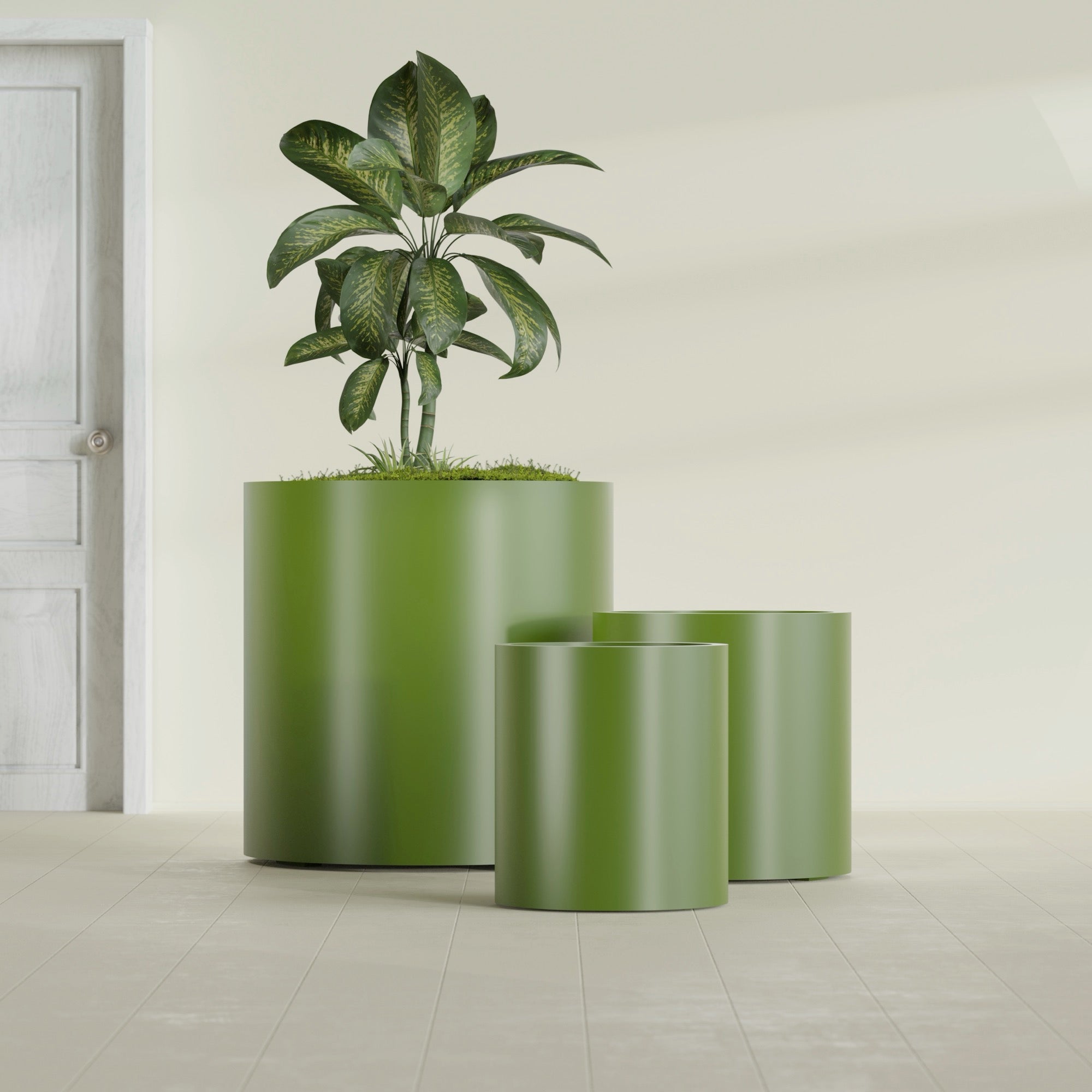 Rio Grande Large Round Fiberglass Planter - 30 in x 30 in x 32 in - Satin Green - Satin Green,30 in x 30 in x 32 in