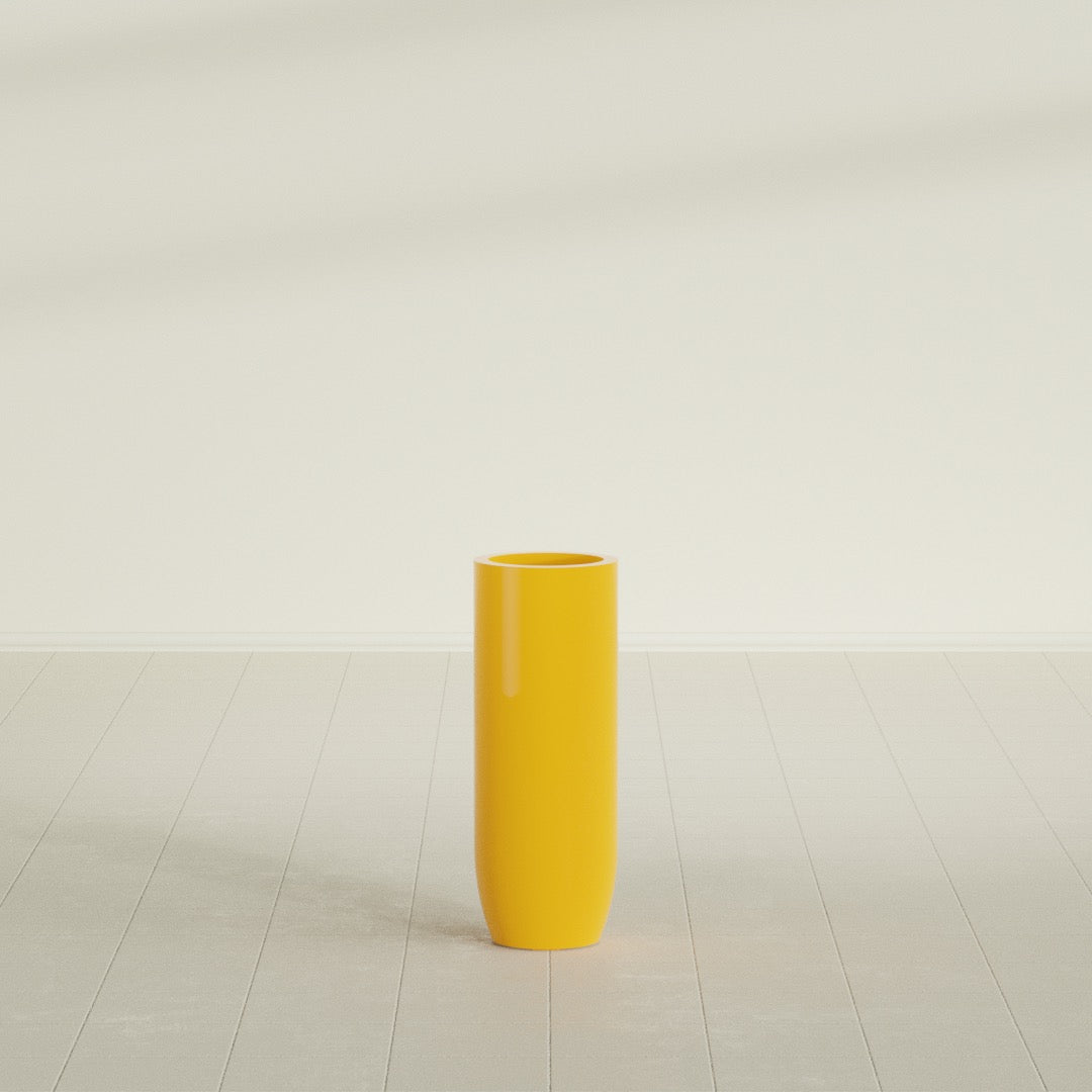 Saint Tropez Large Tall Round Fiberglass Planter - 12 in x 12 in x 32 in - Gloss Saffron - Gloss Saffron,12 in x 12 in x 32 in