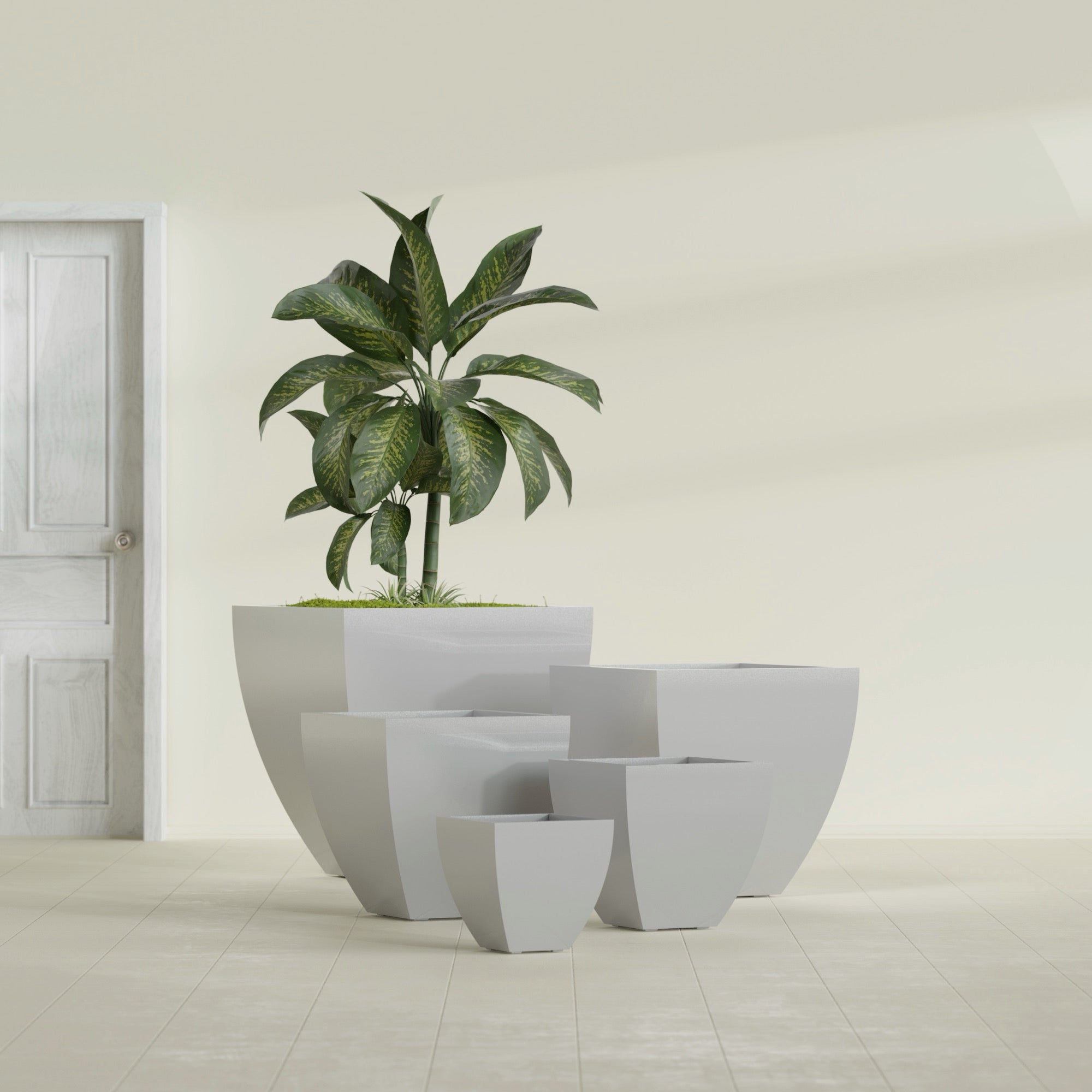 Lima Large Tapered Square Fiberglass Planter - 30 in x 30 in x 30 in - Metallic Silver - Metallic Silver,30 in x 30 in x 30 in