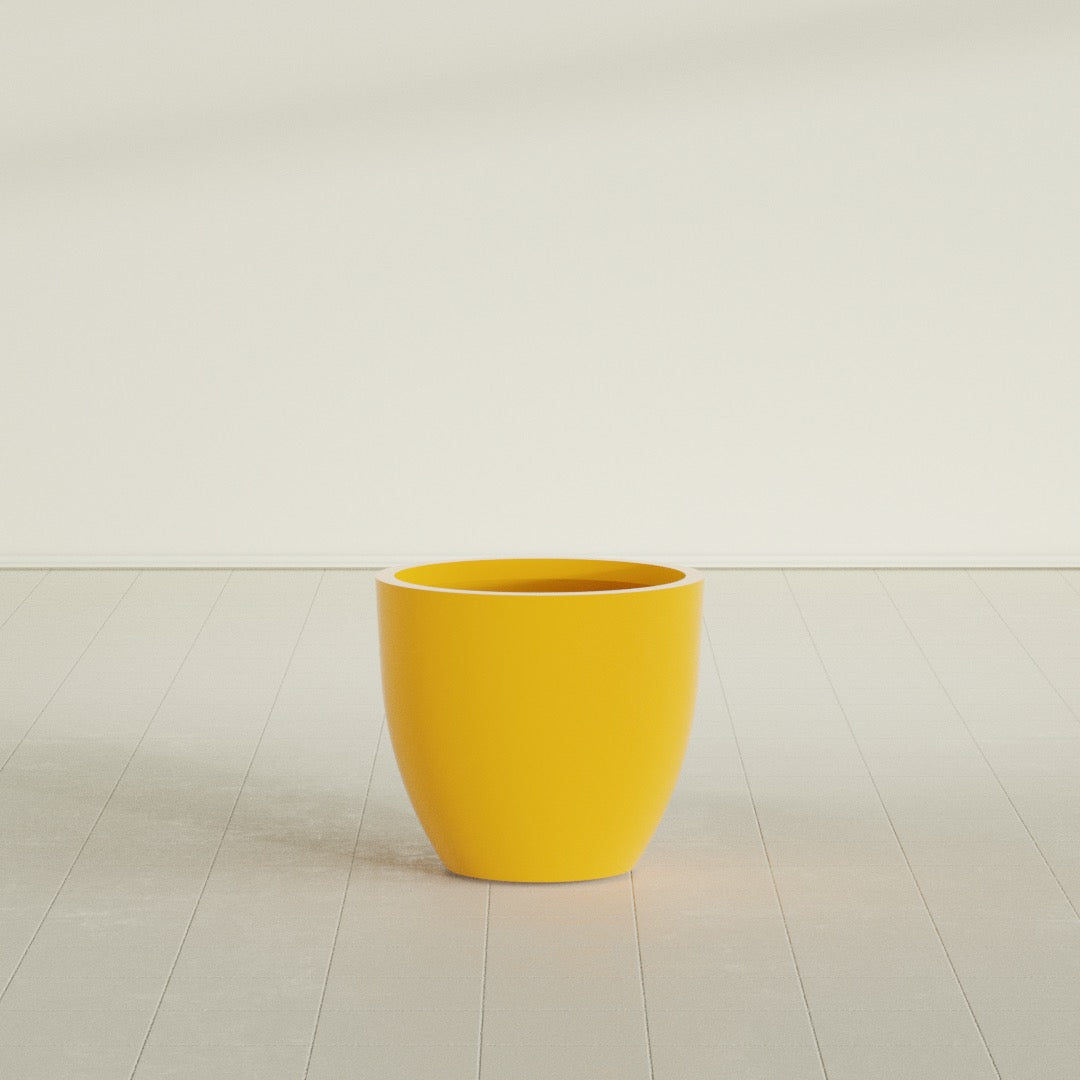 Wannsee Medium Round Fiberglass Planter - 27 in x 27 in x 24 in - Gloss Saffron - Gloss Saffron,27 in x 27 in x 24 in