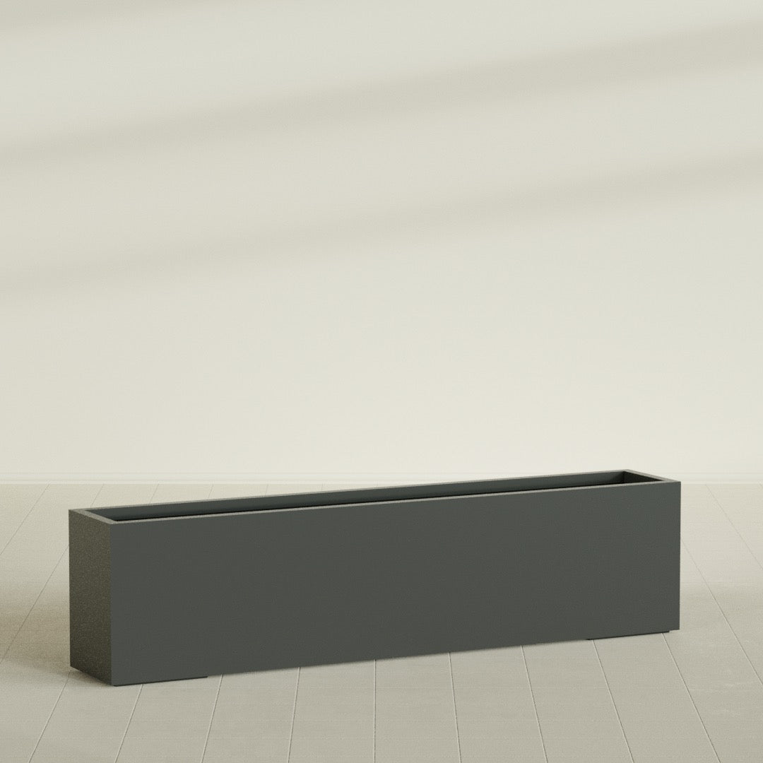 Miami Extra Large Narrow Rectangle Fiberglass Planter - 72 in x 12 in x 18 in - Matte Charcoal - Matte Charcoal,72 in x 12 in x 18 in