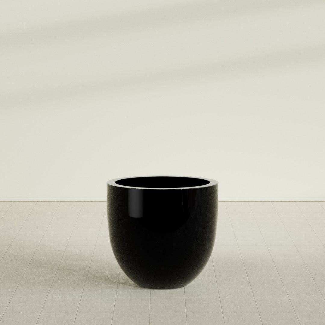 Alzira Large Round Fiberglass Planter - 30 in x 30 in x 28 in - Gloss Black - Gloss Black,30 in x 30 in x 28 in