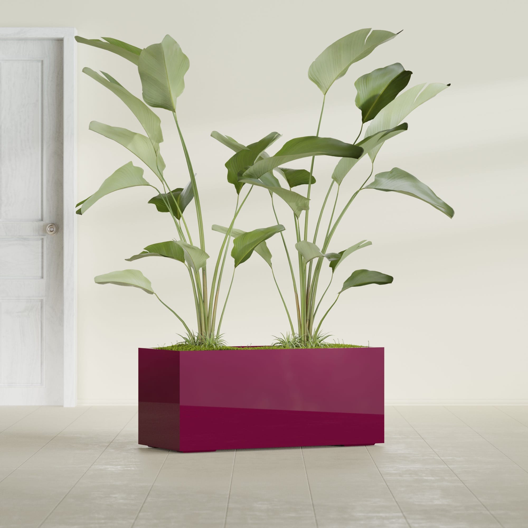 Badalona Large Tall Rectangle Fiberglass Planter - 39 in x 17 in x 17 in - Gloss Eggplant - Gloss Eggplant,39 in x 17 in x 17 in