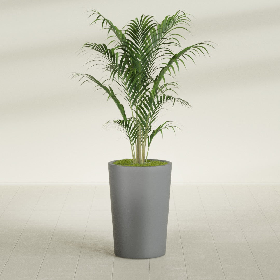 Tegel Medium Round Fiberglass Planter - 18 in x 18 in x 26 in - Metallic Gunmetal - Metallic Gunmetal,18 in x 18 in x 26 in