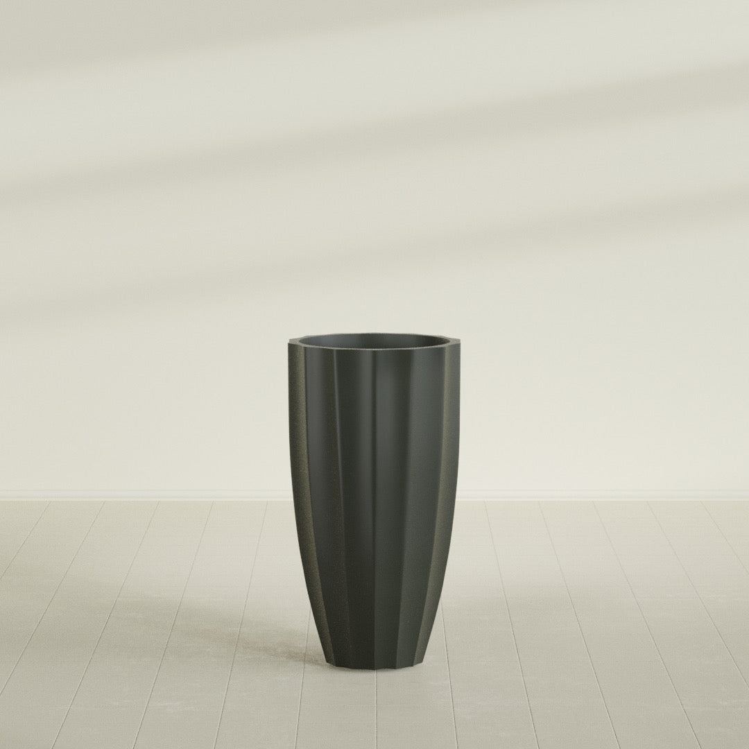 San Jose Large Tall Round Fluted Fiberglass Planter - 22 in x 22 in x 40 in - Matte Charcoal - Matte Charcoal,22 in x 22 in x 40 in