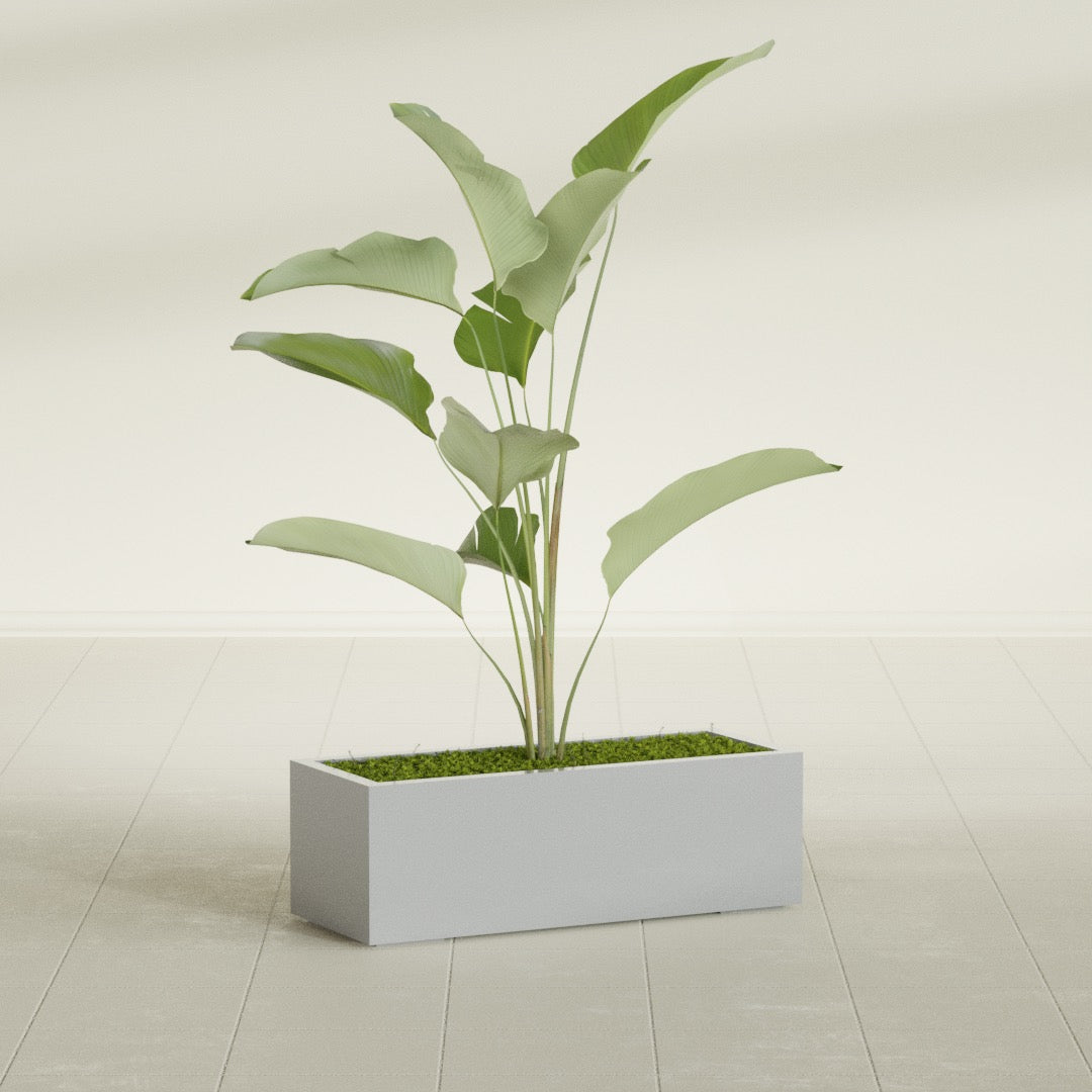 Cuba Large Long Rectangle Fiberglass Planter - 36 in x 14 in x 12 in - Metallic Silver - Metallic Silver,36 in x 14 in x 12 in