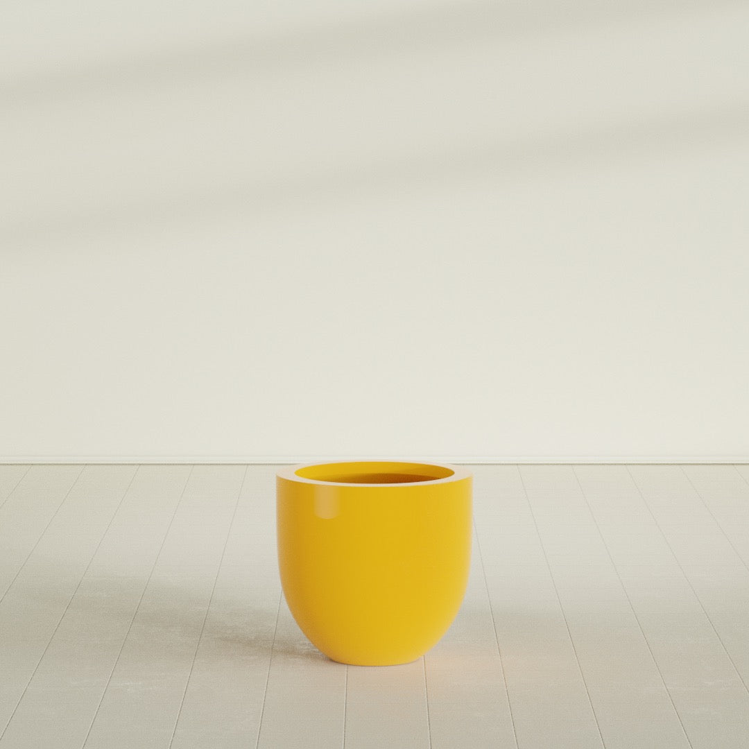 Alzira Medium Round Fiberglass Planter - 23 in x 23 in x 22 in - Gloss Saffron - Gloss Saffron,23 in x 23 in x 22 in