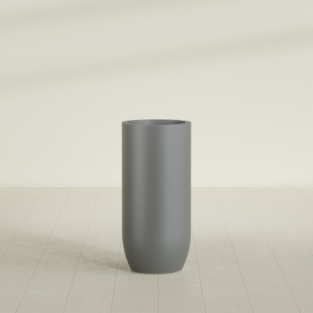 Saint Tropez Large Tall Round Fiberglass Planter - 20 in x 20 in x 43 in - Metallic Gunmetal - Metallic Gunmetal,20 in x 20 in x 43 in