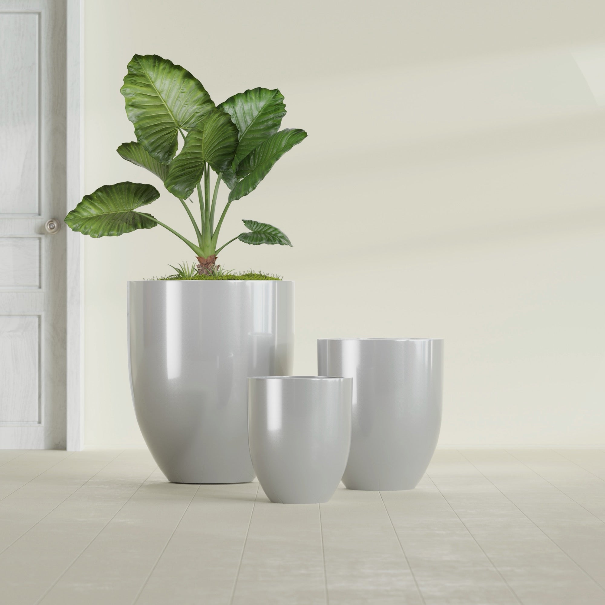 Valencia Large Round Fiberglass Planter - 27 in x 27 in x 31 in - Metallic Silver - Metallic Silver,27 in x 27 in x 31 in