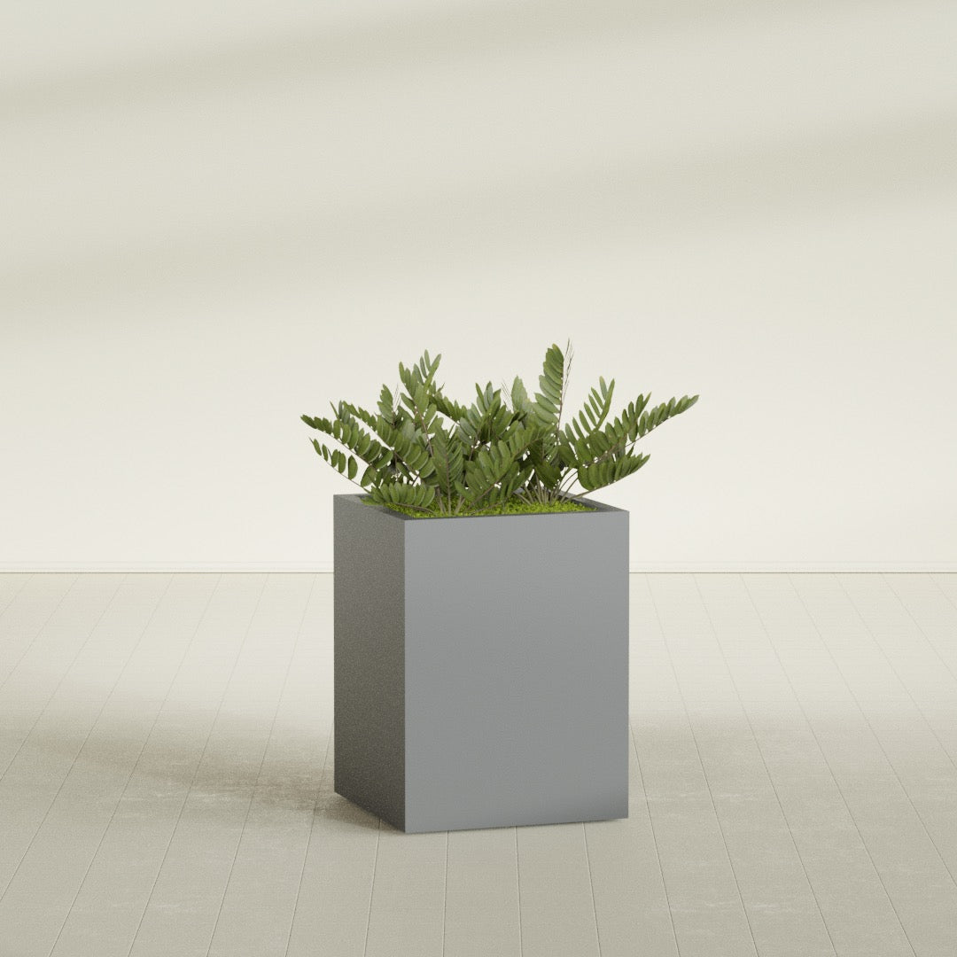 Brisbane Large Rectangle Fiberglass Planter - 24 in x 24 in x 32 in - Metallic Gunmetal - Metallic Gunmetal,24 in x 24 in x 32 in