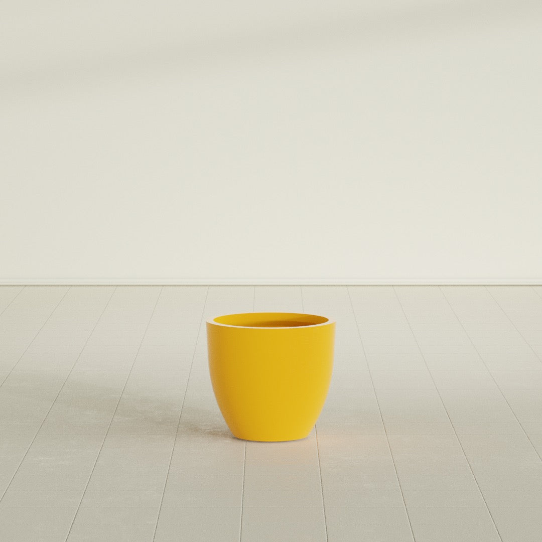 Wannsee Medium Round Fiberglass Planter - 22 in x 22 in x 19 in - Gloss Saffron - Gloss Saffron,22 in x 22 in x 19 in