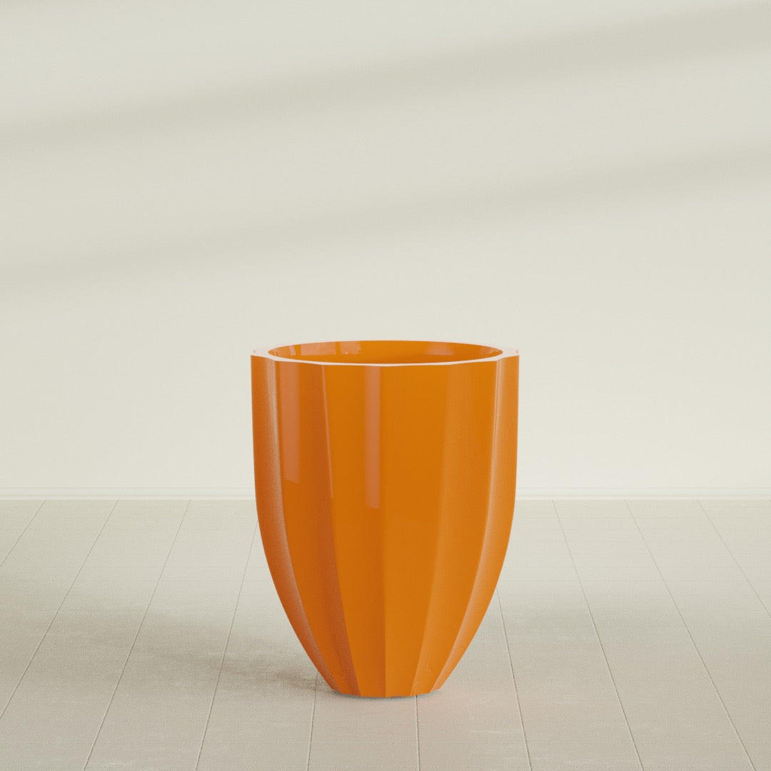 Alicante Medium Round Fiberglass Planter - 26 in x 26 in x 32 in - Gloss Tangerine - Gloss Tangerine,26 in x 26 in x 32 in