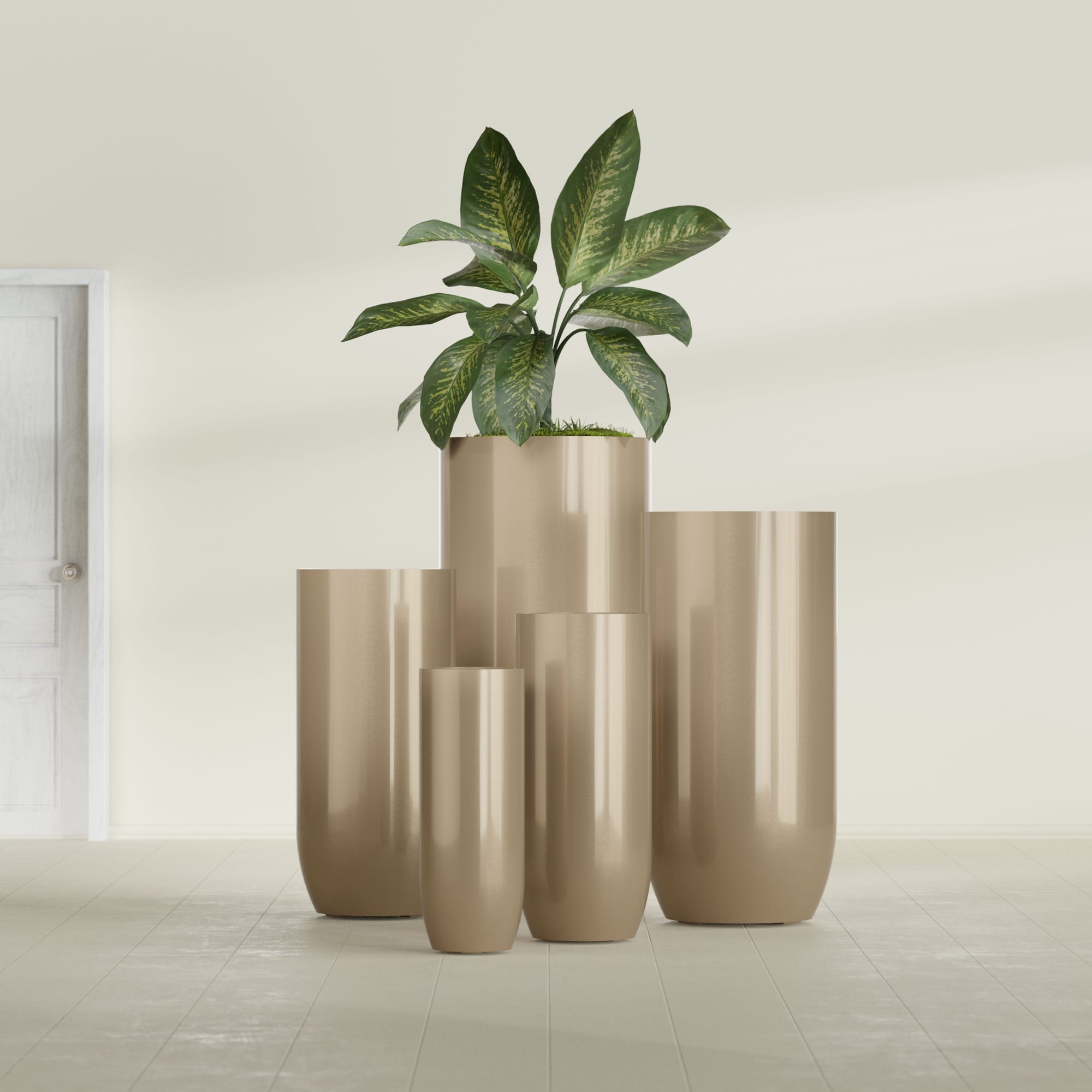 Saint Tropez Extra Large Tall Round Fiberglass Planter - 28 in x 28 in x 60 in - Metallic Gold - Metallic Gold,28 in x 28 in x 60 in