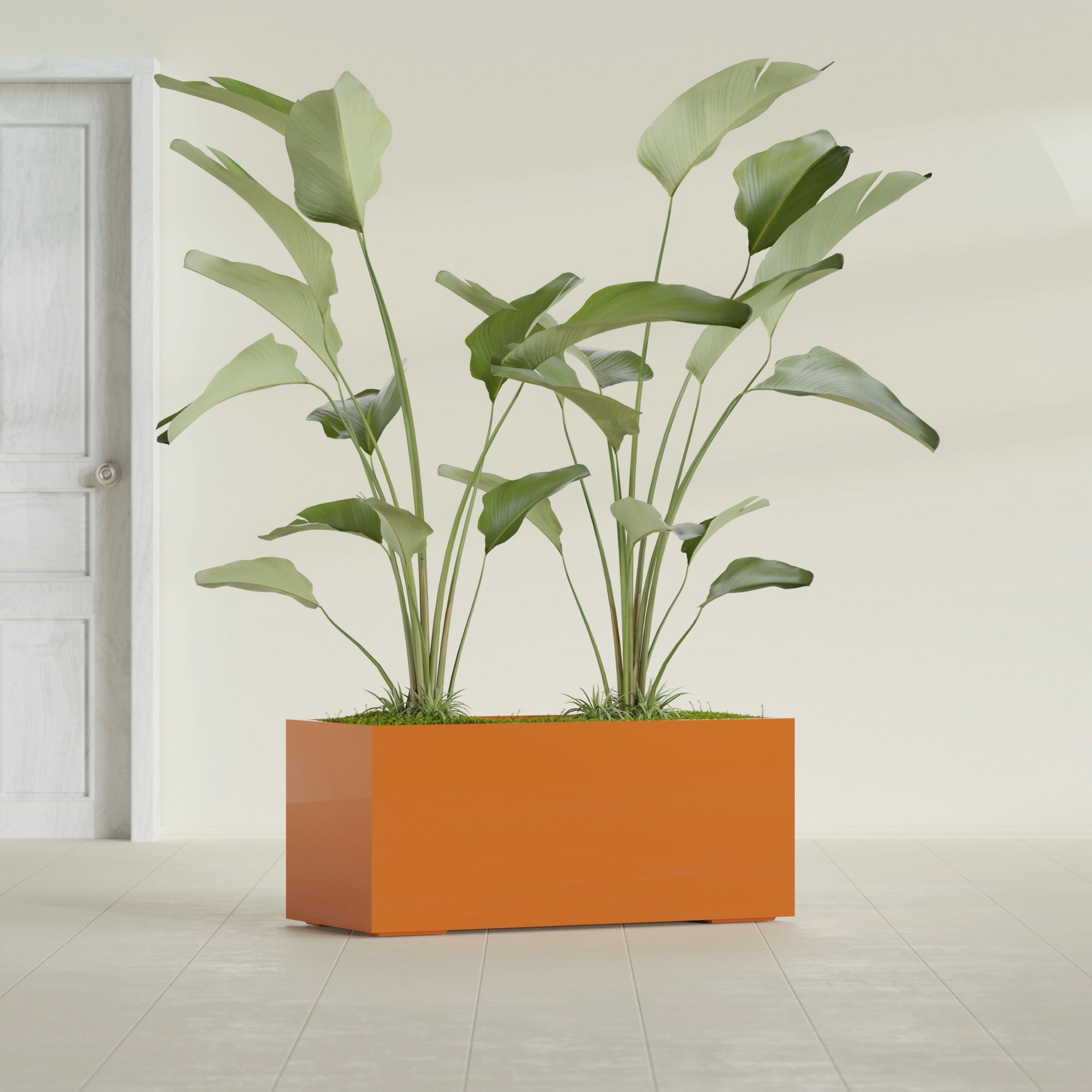Badalona Large Tall Rectangle Fiberglass Planter - 39 in x 17 in x 17 in - Gloss Tangerine - Gloss Tangerine,39 in x 17 in x 17 in