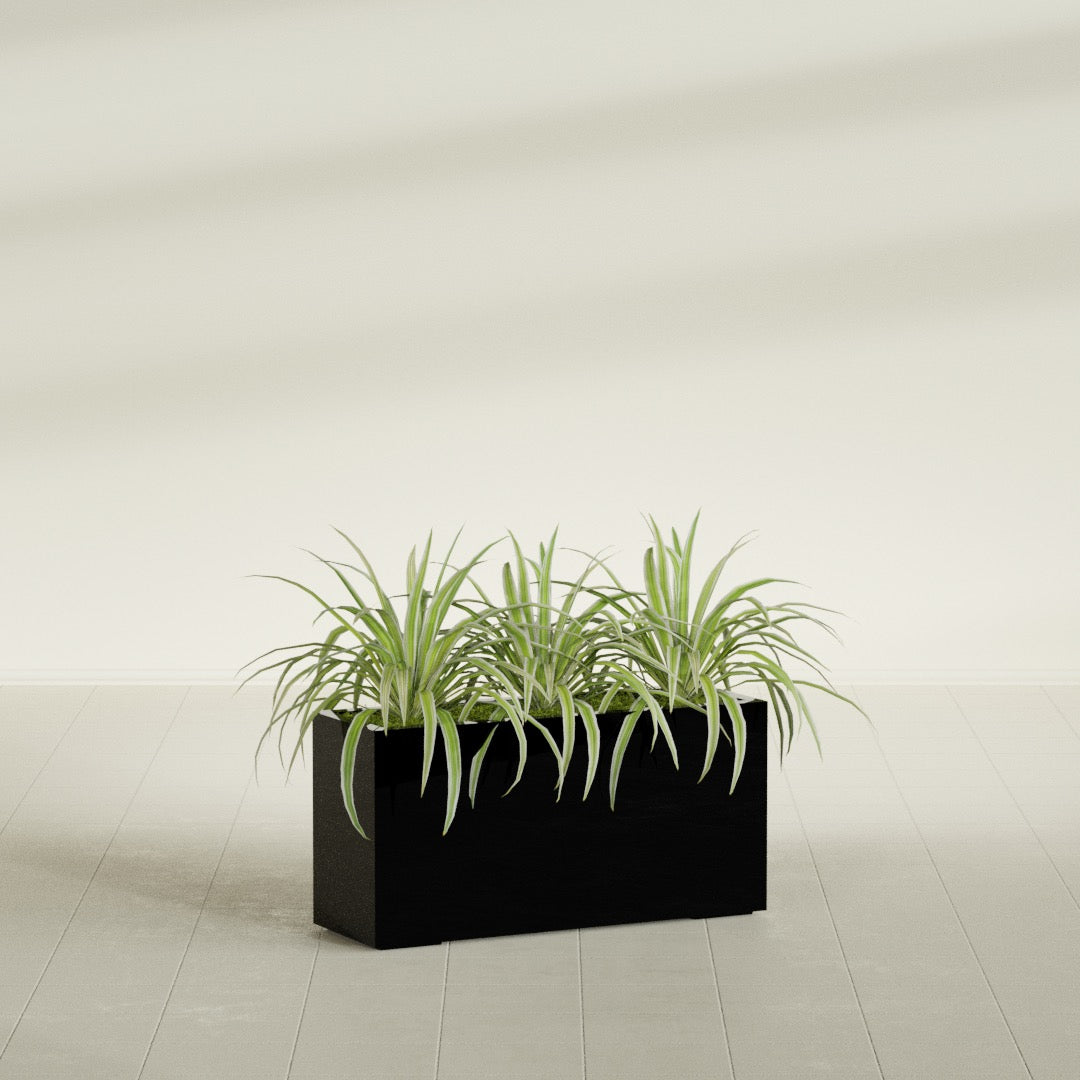 Hollywood Large Narrow Rectangle Fiberglass Planter - 36 in x 12 in x 24 in - Gloss Black - Gloss Black,36 in x 12 in x 24 in