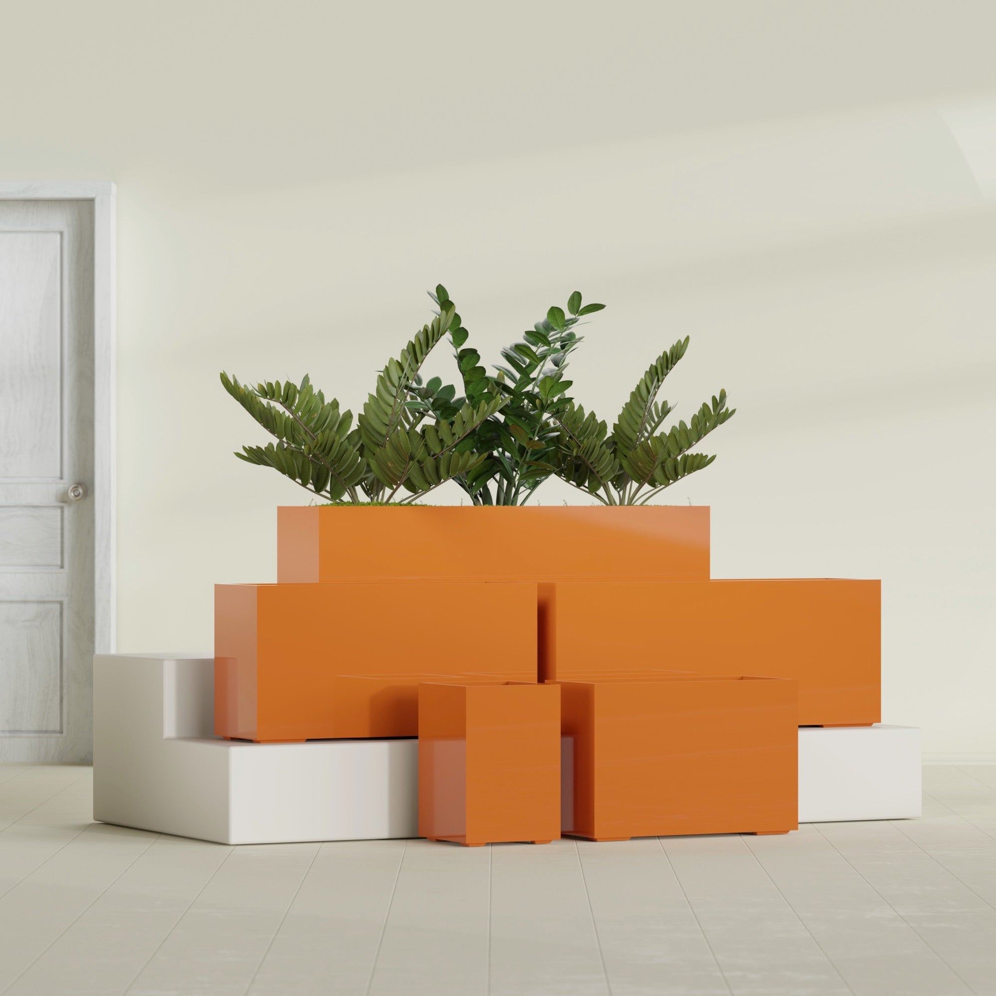 Tolga Extra Large Long Rectangle Fiberglass Planter - 72 in x 16 in x 24 in - Gloss Tangerine - Gloss Tangerine,72 in x 16 in x 24 in