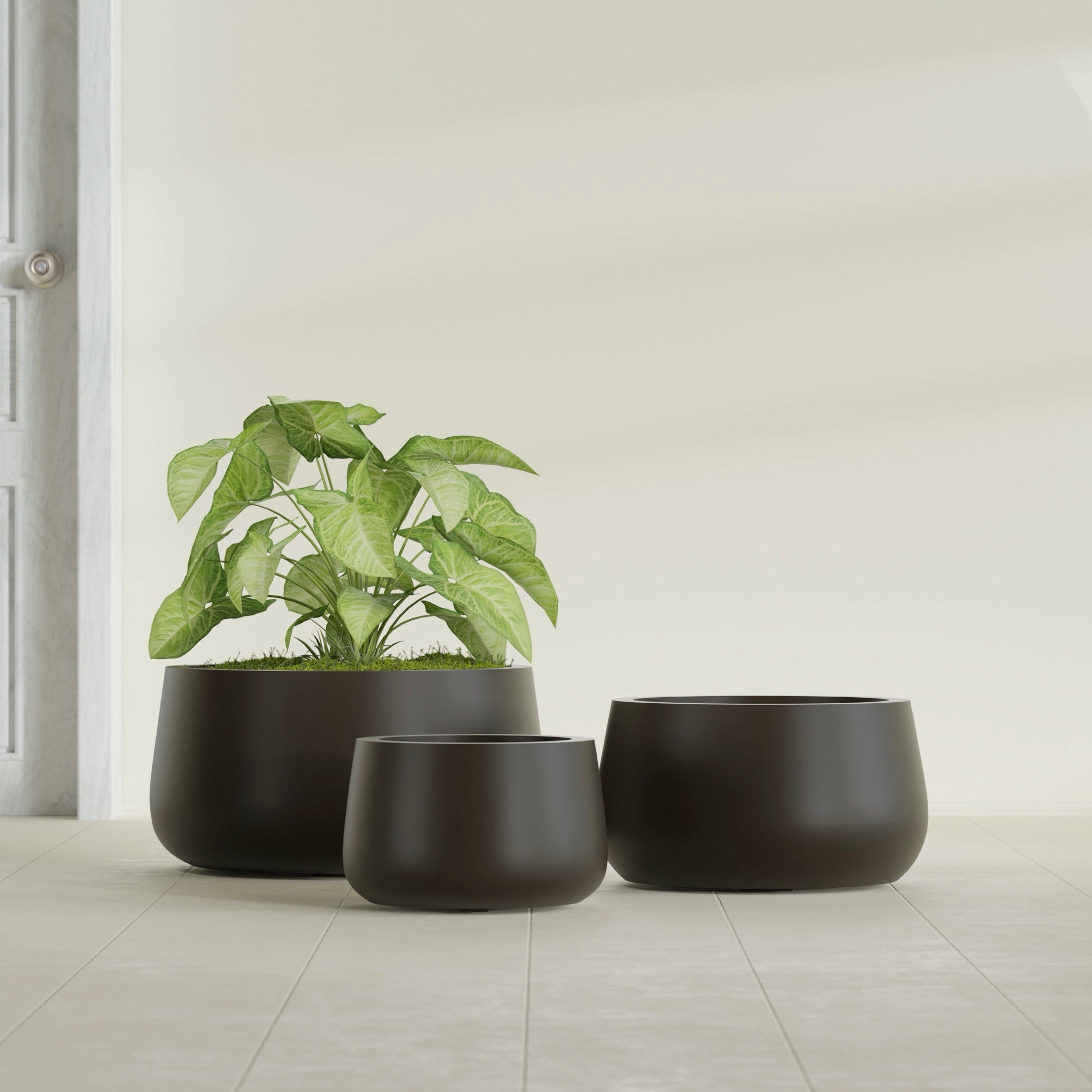 Short Hayden Small Round Fiberglass Planter - 12 in x 12 in x 7 in - Matte Brown - Matte Brown,12 in x 12 in x 7 in
