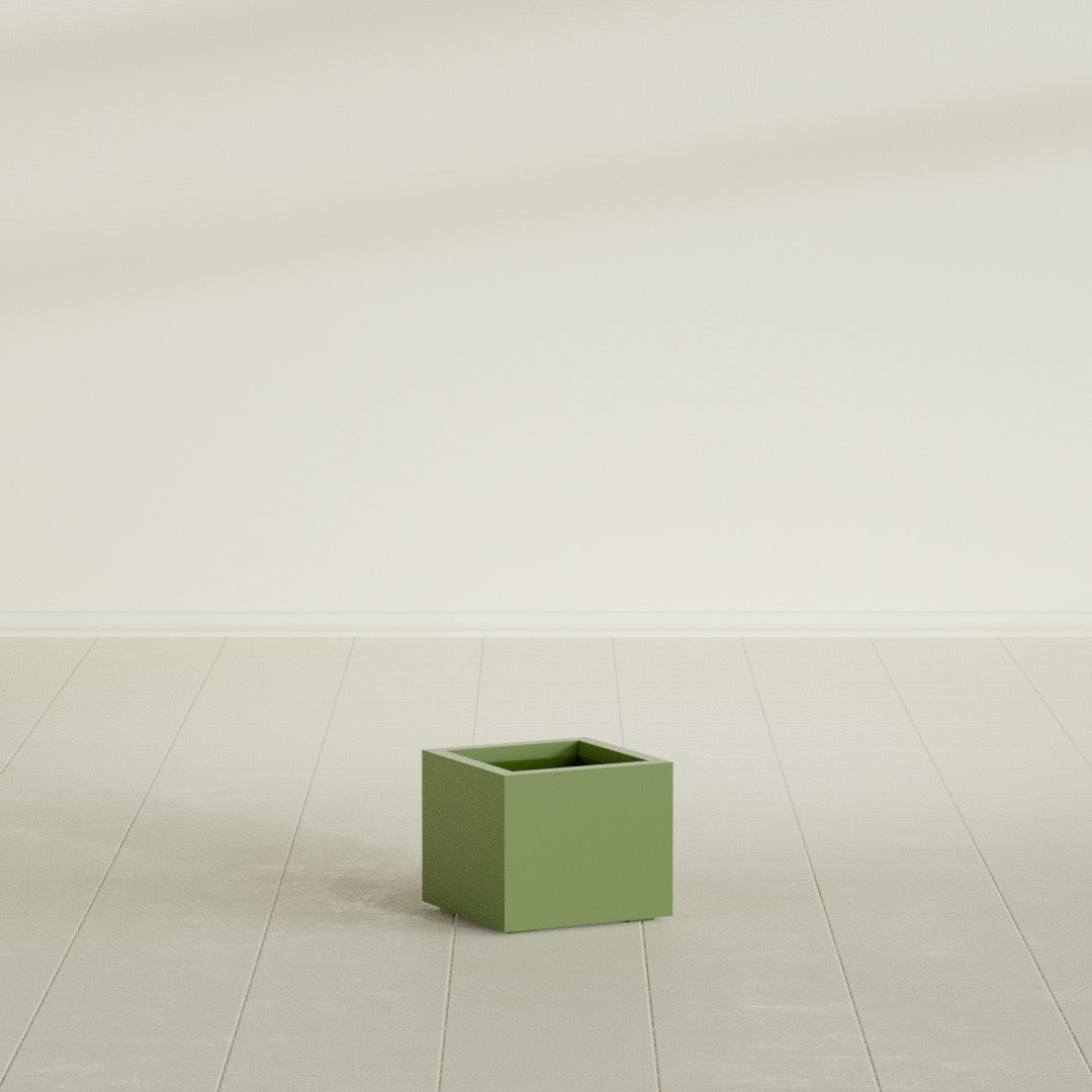 Cuba Small Fiberglass Column Planter - 14 in x 14 in x 12 in - Satin Green - Satin Green,14 in x 14 in x 12 in