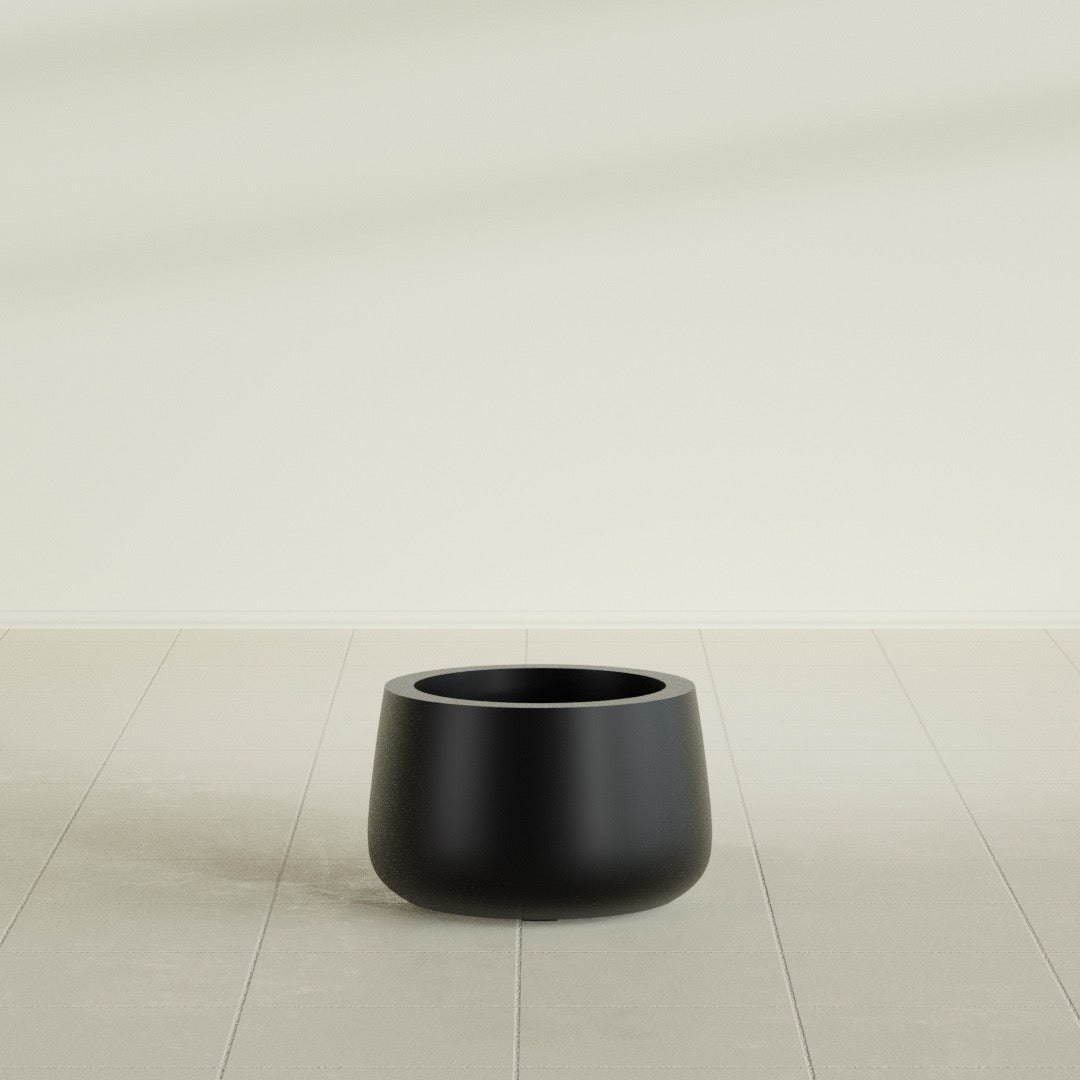 Short Hayden Small Round Fiberglass Planter - 12 in x 12 in x 7 in - Matte Black - Matte Black,12 in x 12 in x 7 in