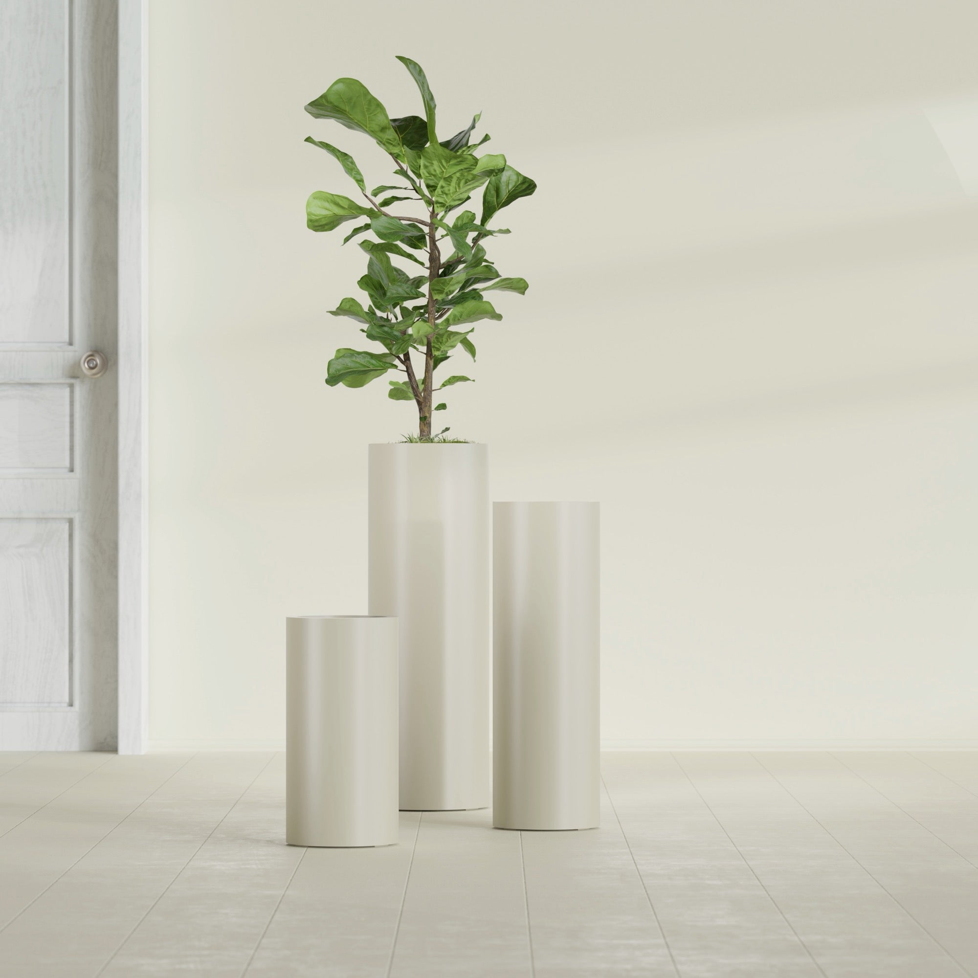 Corry Large Tall Cylinder Fiberglass Planter - 10 in x 10 in x 30 in - Satin Beige - Satin Beige,10 in x 10 in x 30 in