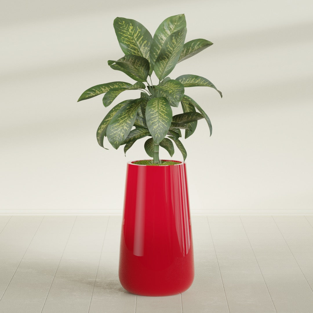 Saigon Extra Large Tapered Round Planter - 19 in x 24 in x 42 in - Gloss Red - Gloss Red,19.2 in x 24.2 in x 42 in