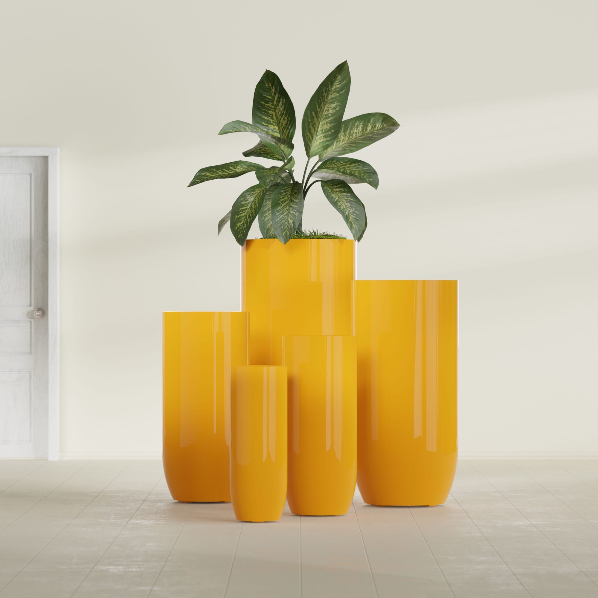 Saint Tropez Extra Large Tall Round Fiberglass Planter - 28 in x 28 in x 60 in - Gloss Saffron - Gloss Saffron,28 in x 28 in x 60 in
