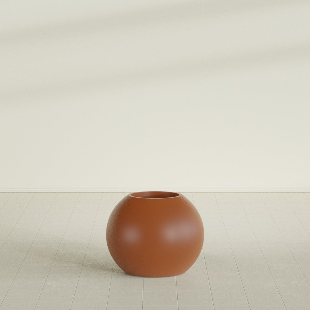 Globe Medium Sphere Fiberglass Planter - 24 in x 24 in x 19 in - Matte Terracotta - Matte Terracotta,24 in x 24 in x 20 in