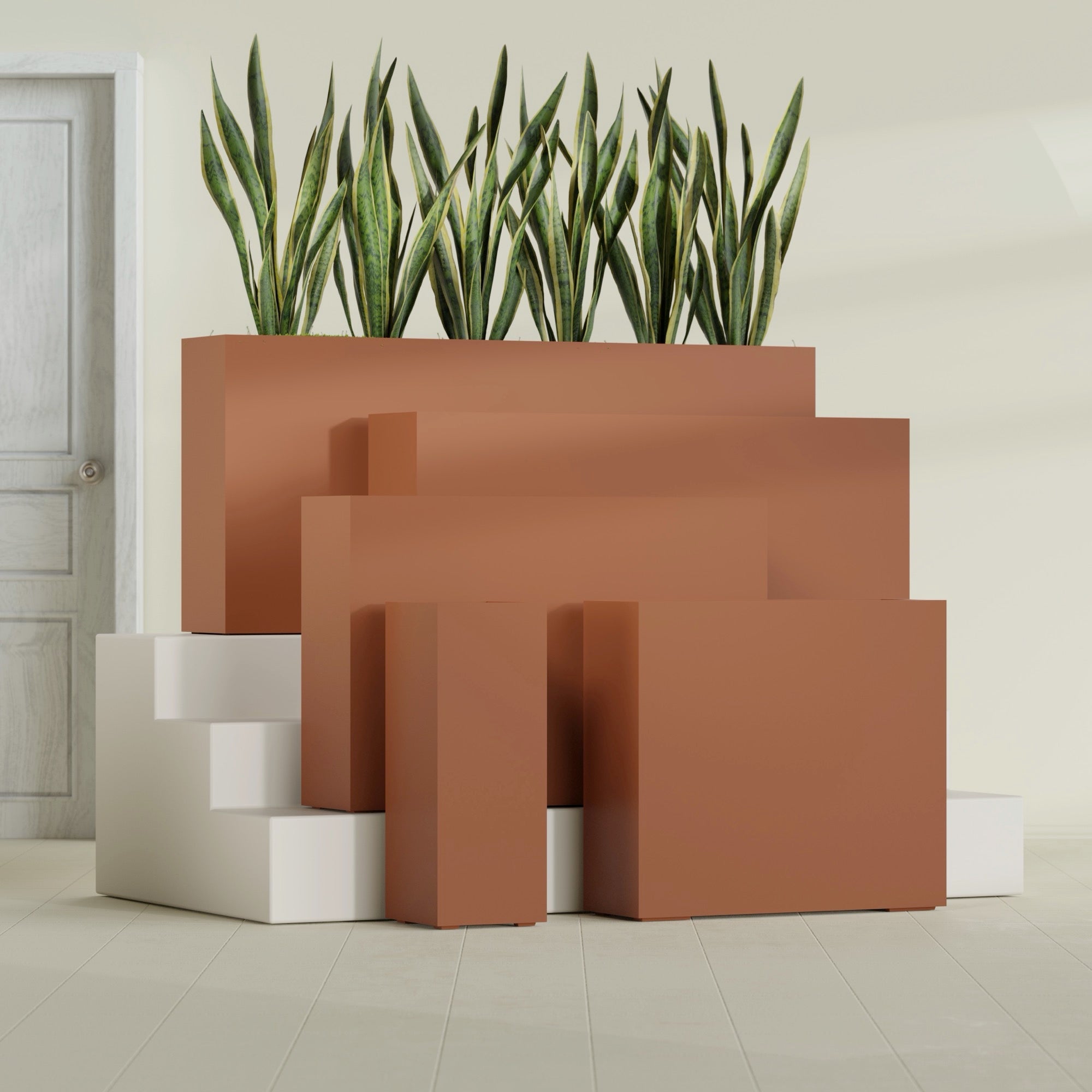Delray Large Tall Rectangle Fiberglass Planter - 36 in x 12 in x 32 in - Matte Terracotta - Matte Terracotta,36 in x 12 in x 32 in