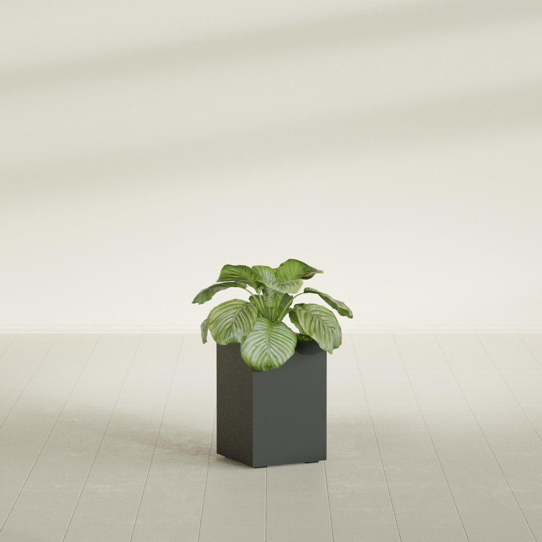 Miami Small Rectangle Fiberglass Planter - 12 in x 12 in x 18 in - Matte Charcoal - Matte Charcoal,12 in x 12 in x 18 in