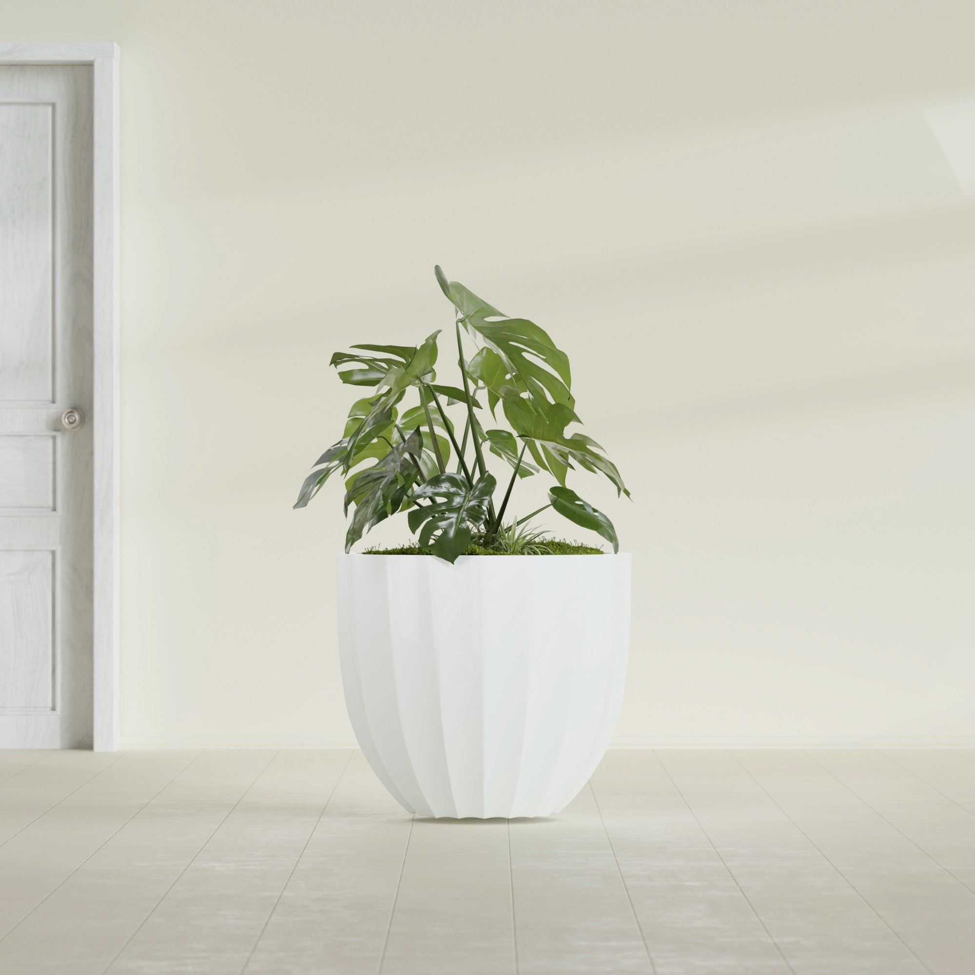 Santa Barbara Medium Round Fiberglass Planter - 23 in x 23 in x 20.3 in - Gloss White - Gloss White,23 in x 23 in x 20 in