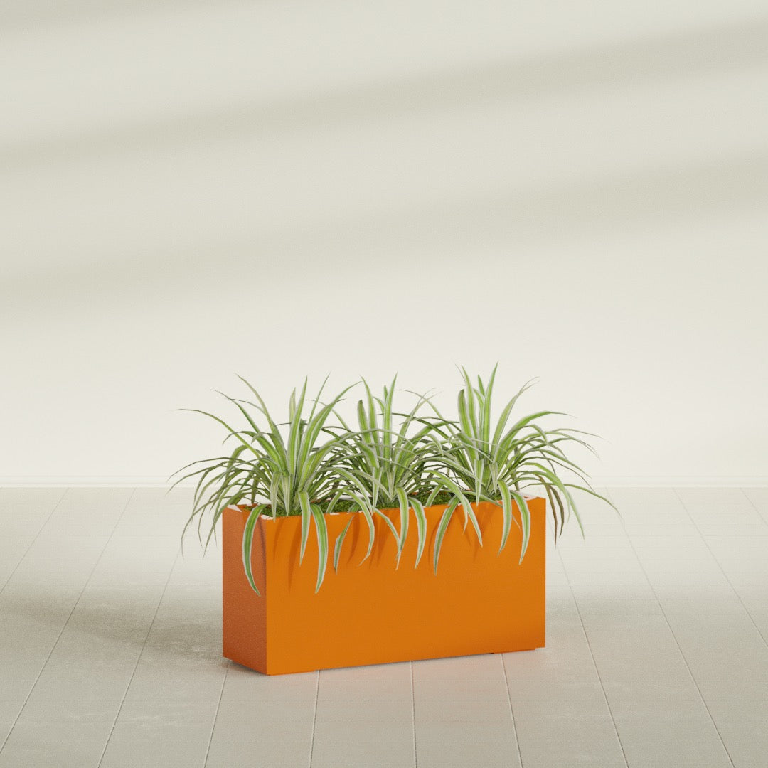 Hollywood Large Narrow Rectangle Fiberglass Planter - 36 in x 12 in x 24 in - Gloss Tangerine - Gloss Tangerine,36 in x 12 in x 24 in