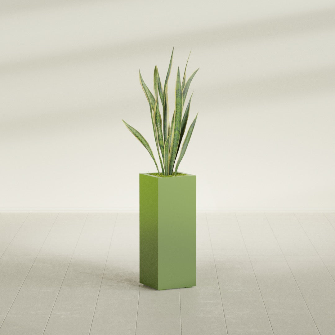 Delray Large Tall Rectangle Fiberglass Planter - 12 in x 12 in x 32 in - Satin Green - Satin Green,12 in x 12 in x 32 in